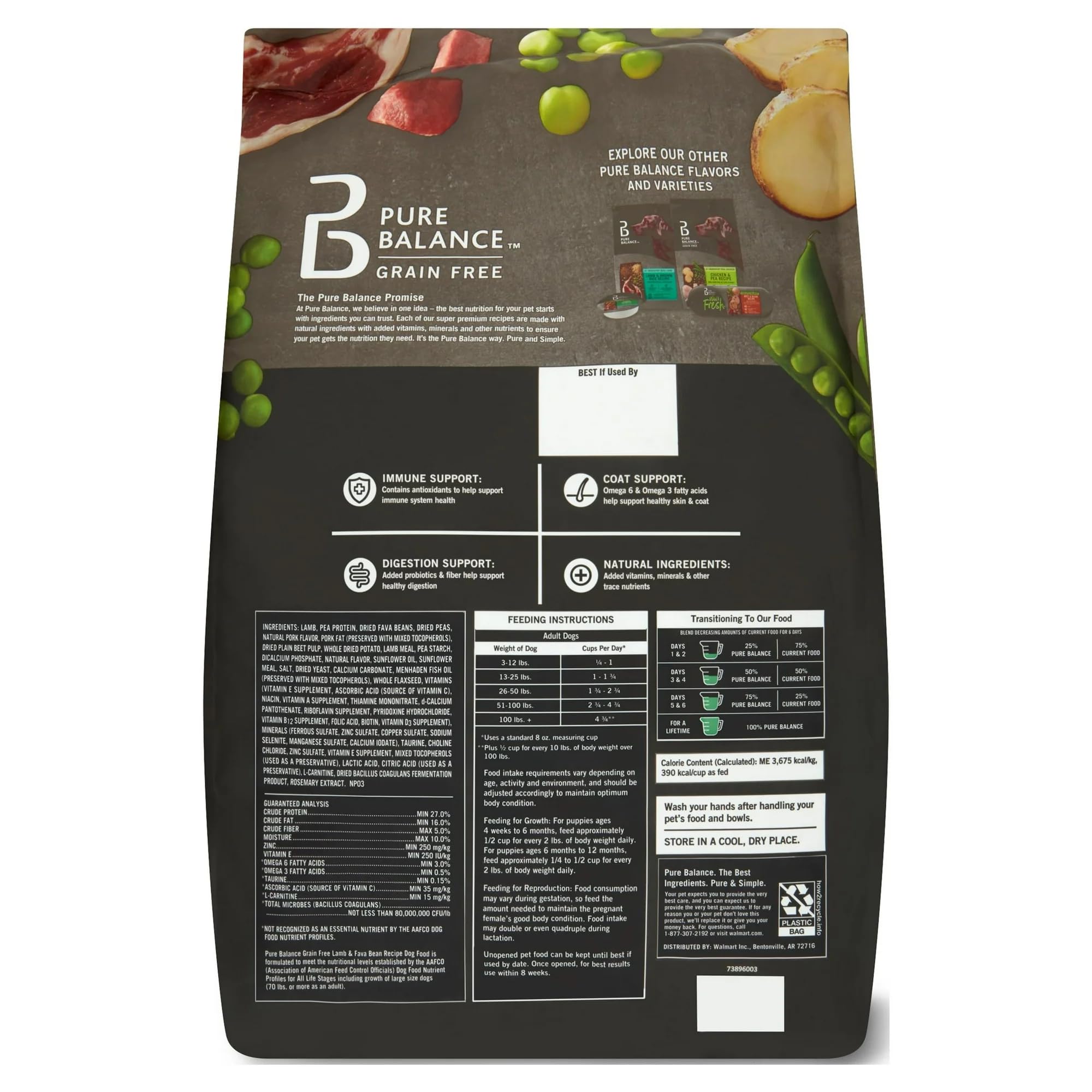 Pure Balance Grain-Free Lamb & Fava Bean Dry Dog Food, 24 lb Bag, Real Lamb First, No Corn Wheat Soy, Digestive Health, Immune S