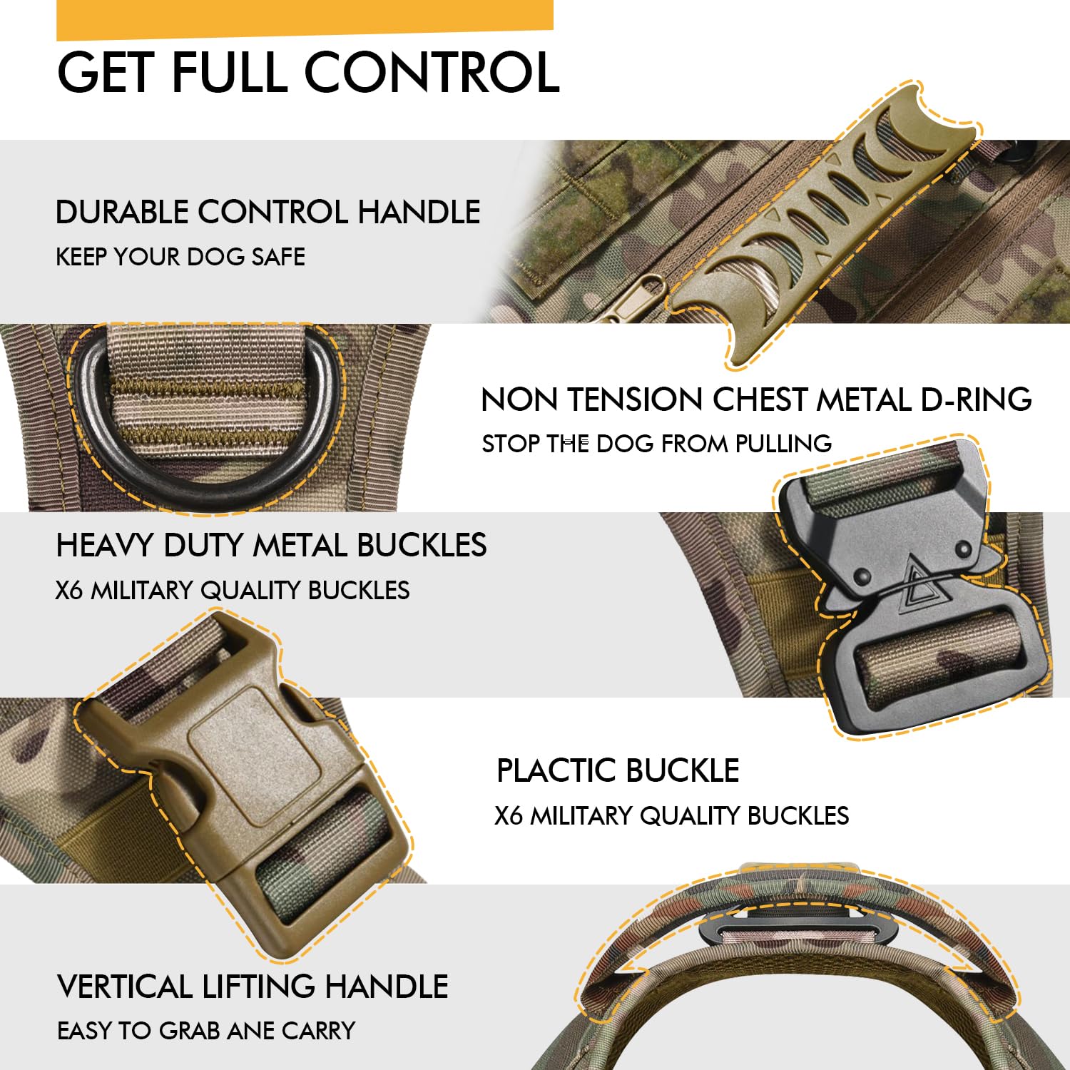 Tactical Dog Backpack Harness for Large Breed Original Design Metal Buckle Vest with Side Bags Pouches for Service Working Train