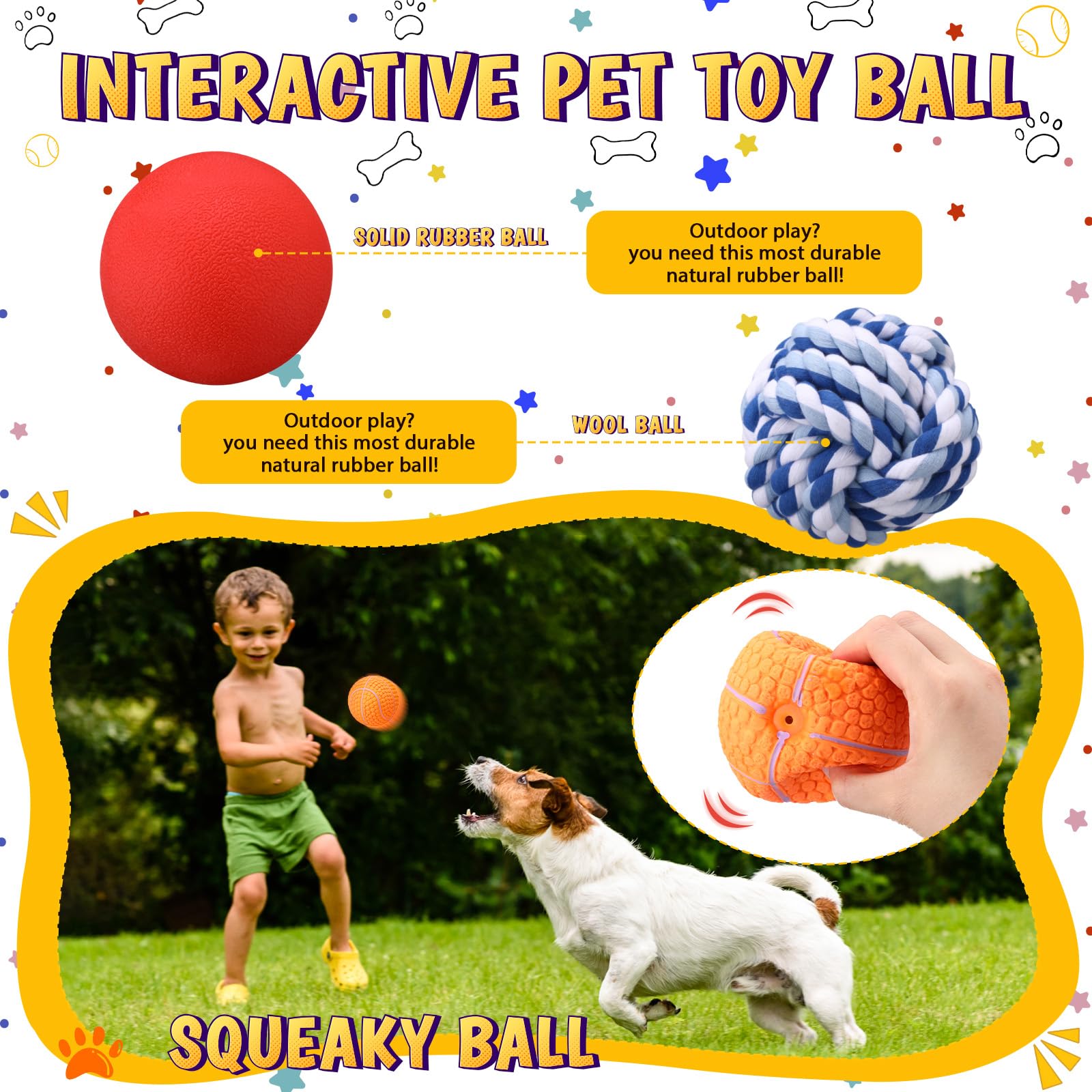 Soulchen 6 Pack 3.5 Dog Squeaky Balls Interactive Rubber Chew Toys Spiky Dental Fetch Balls Treat Puzzle Training Toys for Puppi