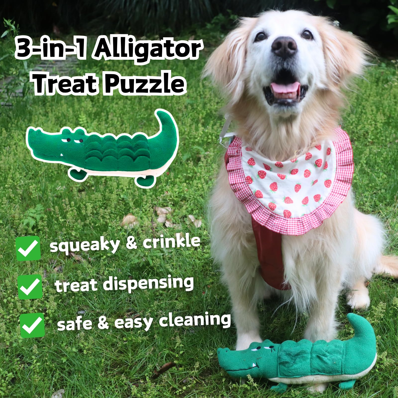 Cece Paw Dog Puzzle Toys, Alligator Treat Dispensing Dog Toys, Squeaky Crinkle Snuffle Toy For Boredom And Stimulating, Enrichme
