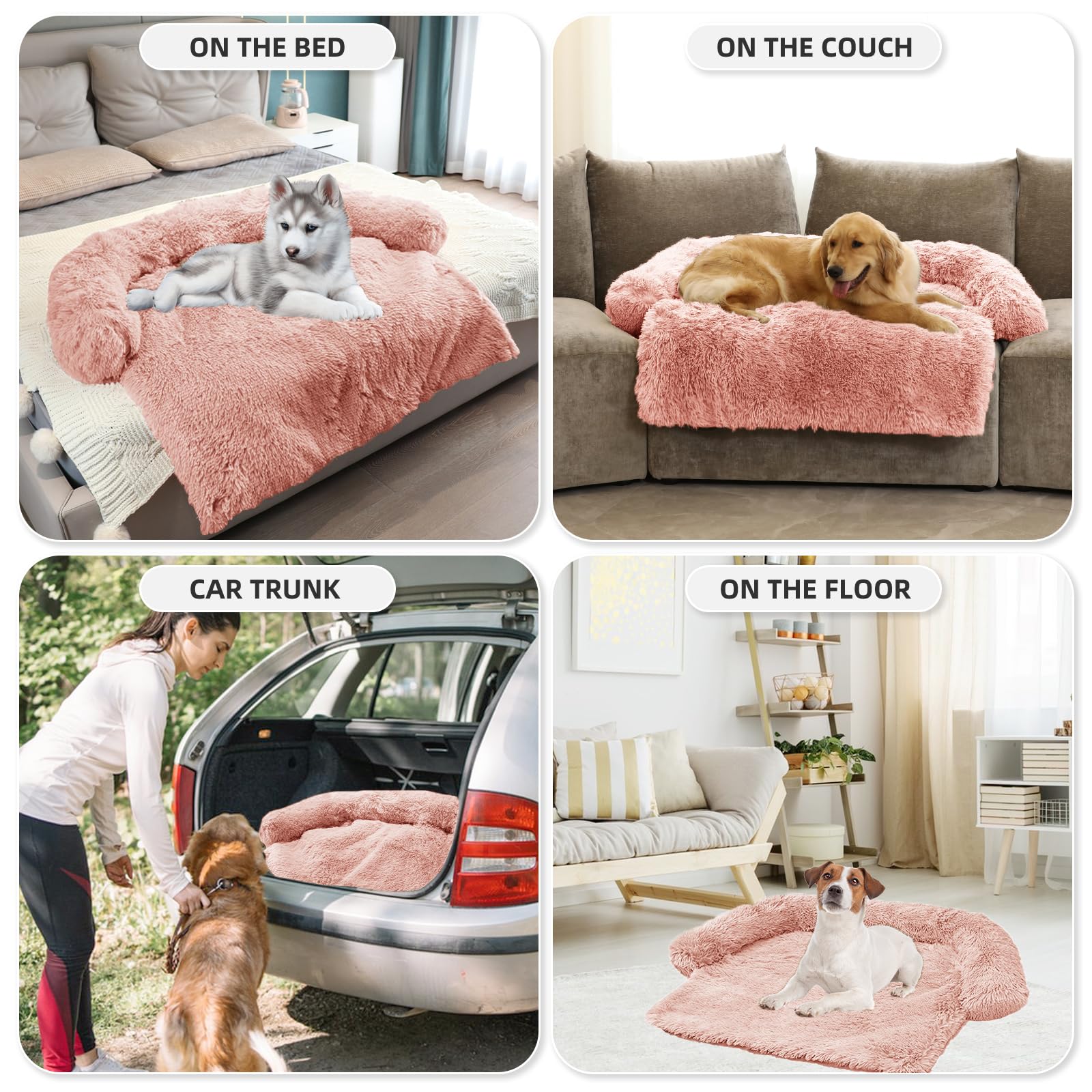 GGIB Calming Dog Bed - Fluffy Plush Mat, Removable Washable Cover, Extra Large 53"x39.3"x6", Pink for Dogs and Cats