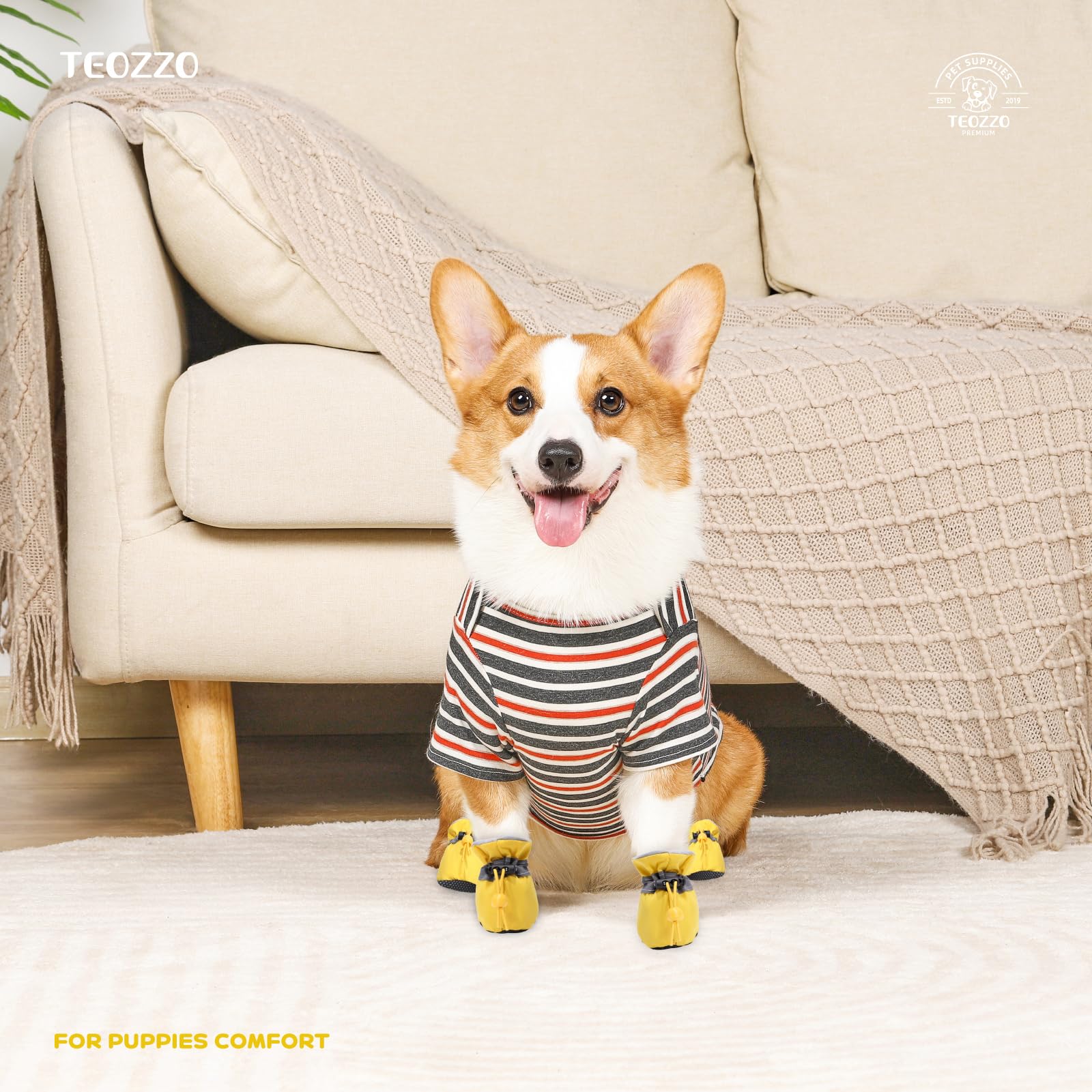 Teozzo Dog Shoes For Hot Pavement, Anti-Slip Sole Dog Boots & Paw Protector Dog Booties With Reflective Straps Dog Shoes For Sma