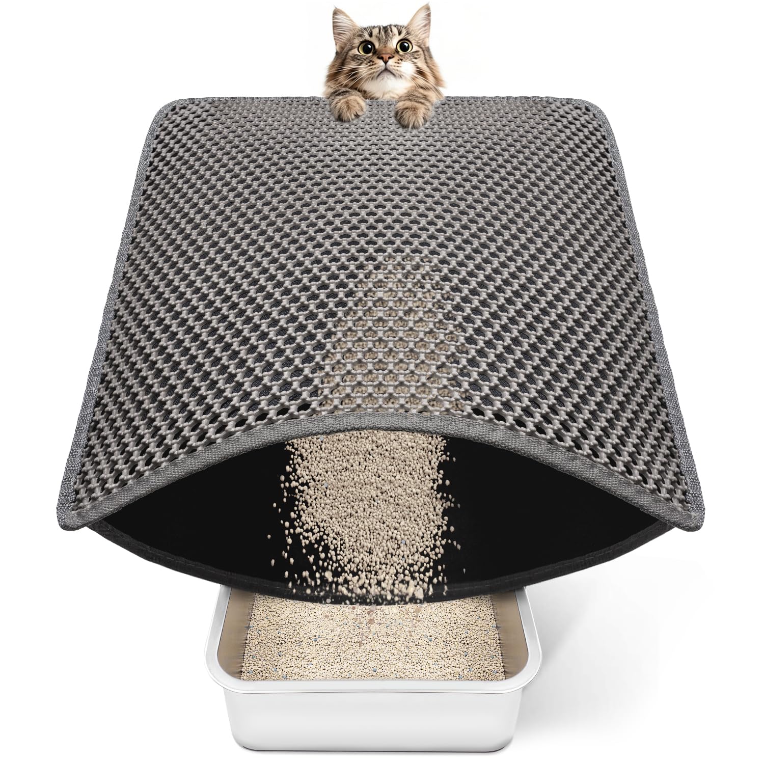 Cat Litter Mat New Size 23.6''X14.6'' For Small Spaces, Upgrade Super Waterproof Back Layer Litter Box Mat, Non Slip, Durable, S