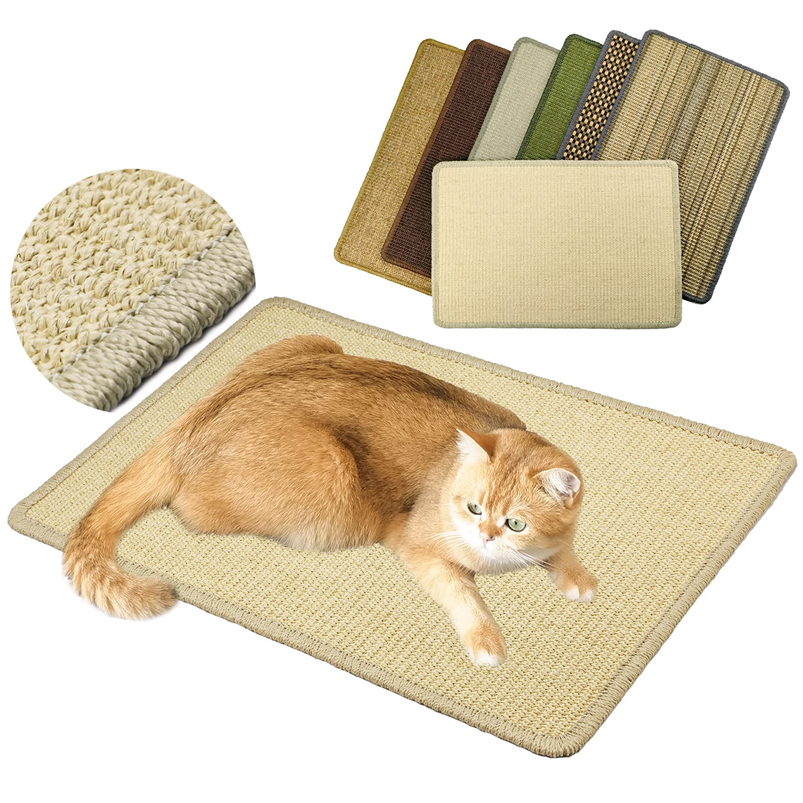 Pethave Cat Scratcher Mat, 23.6x15.7  Natural Sisal Scratching Pad with hook and loop Tape, Stick on Floor and Wall Cat Scratch