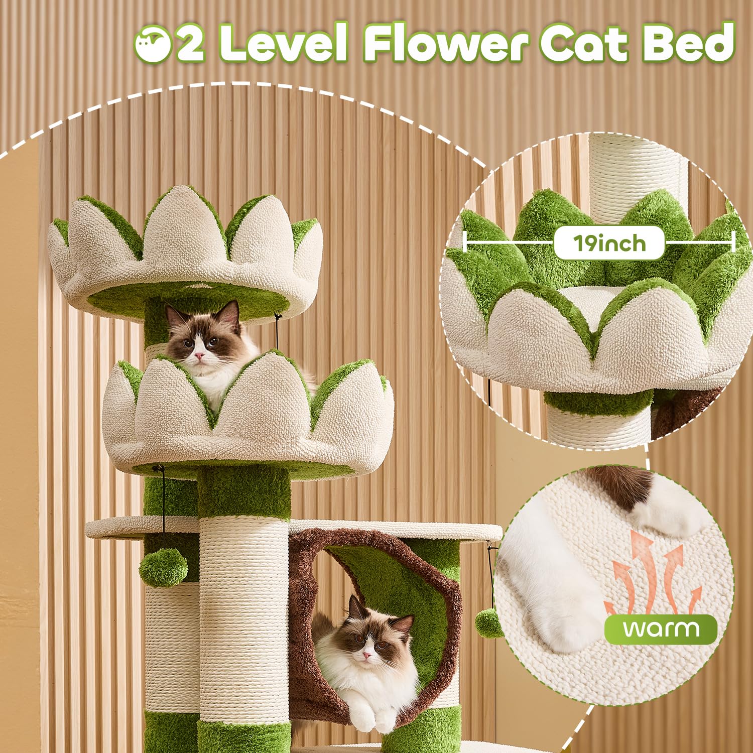 73   Tall Modern Cat Tree,Lotus Cat Tower for Indoor Adults Fat Cats,Multi-Level Heavy Duty Cat Furniture with Large Condo,Bed