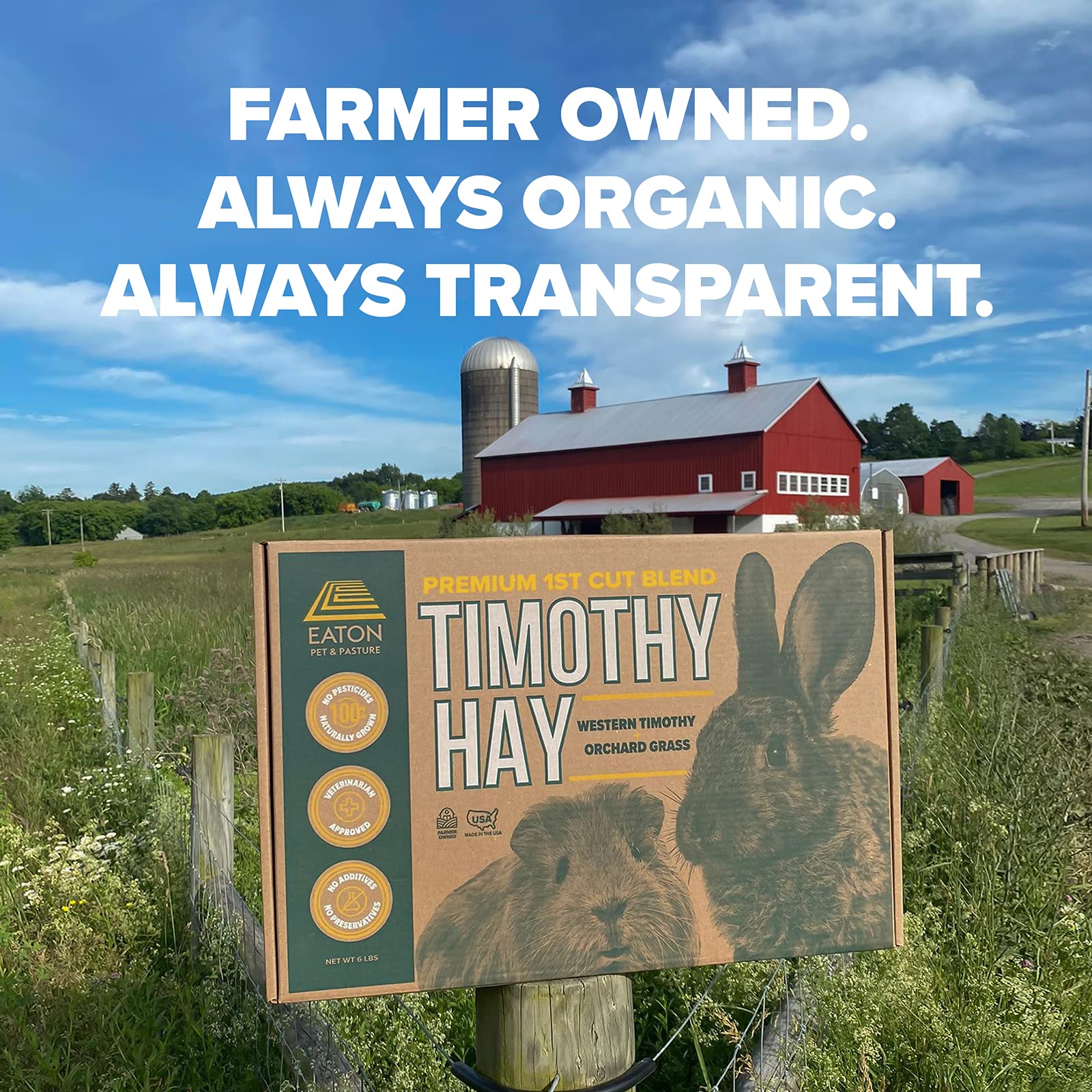 Eaton Pet and Pasture Naturally Grown, Premium, 1st Cut Blend, Western Timothy Hay Orchard Blend, Small Animal Food, Sustainable