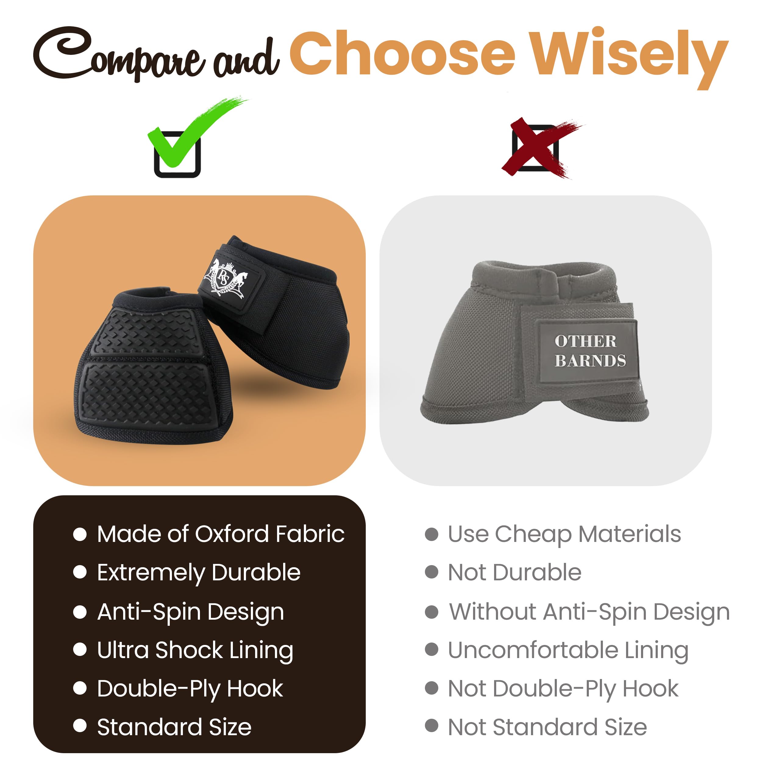 Rs Premium Horses Horse Bell Boots (Black, Large)