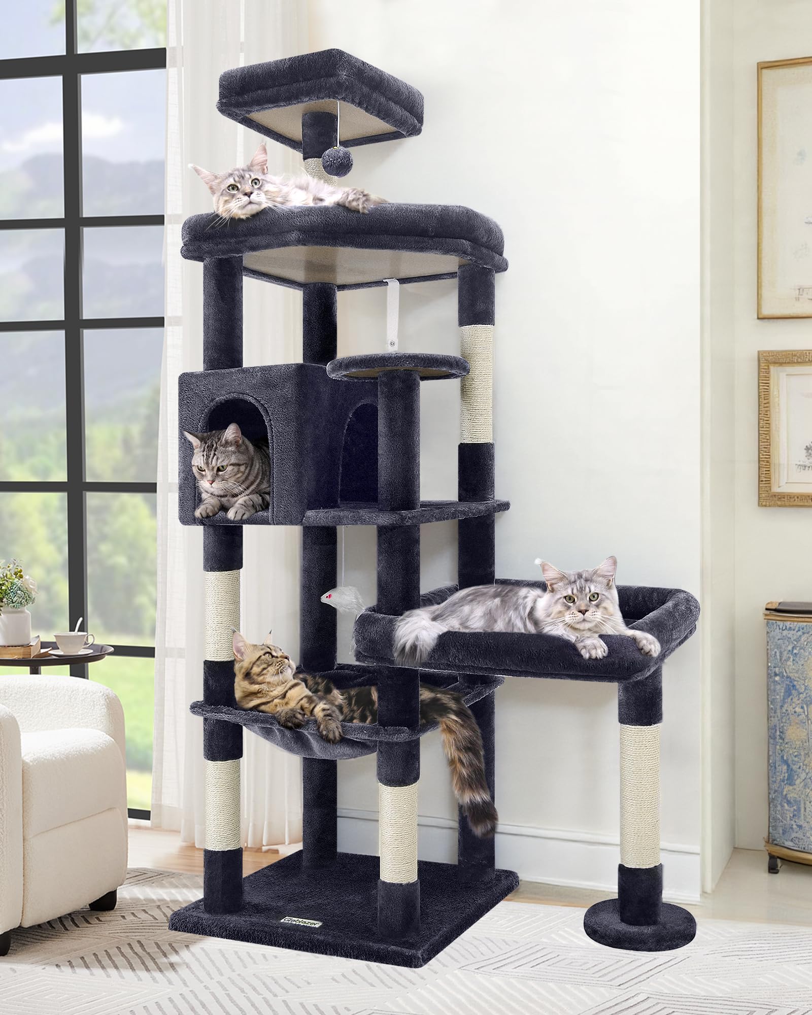 Globlazer S65 Extra Large Platform Cat Tree, 65In Sturdy Cat Scratching Tree For Indoor Cats Large Adult, Big Cat Perch Tower Wi