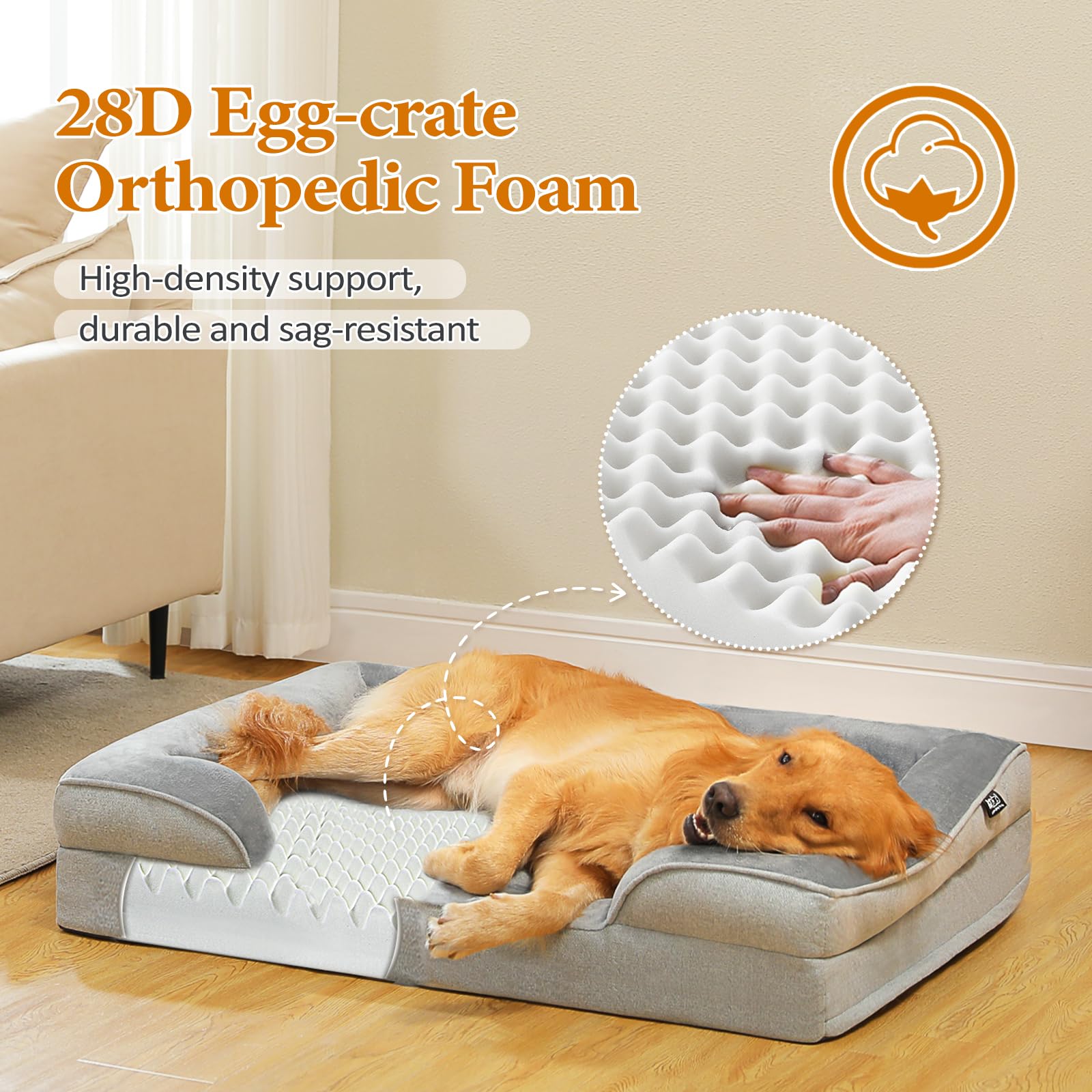 Pawz Road Dog Bed For Large Dogs With Supportive Foam,2-Layer Waterproof Cover And Non-Slip Bottom For Small, Medium And Large D