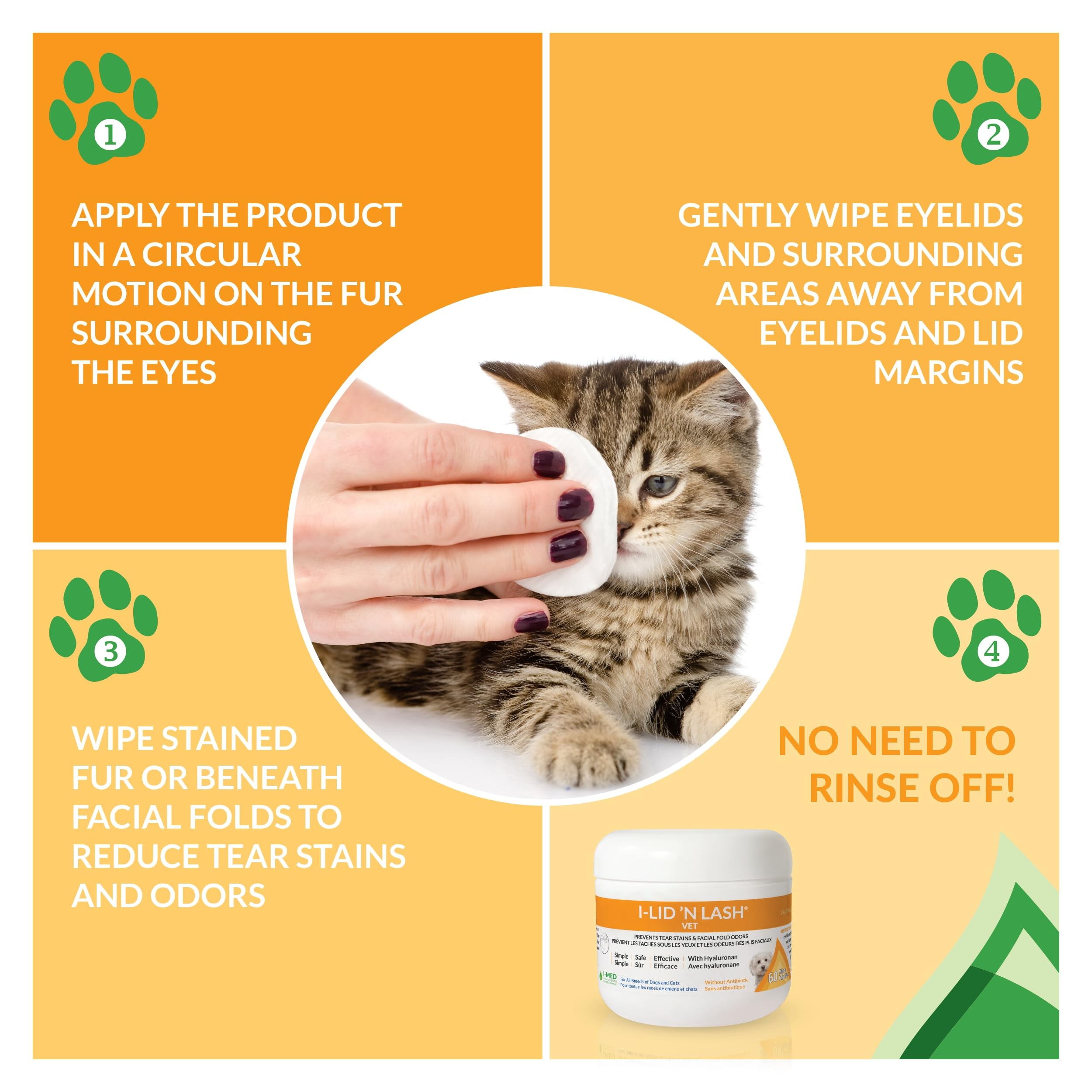 I-LID N LASH Vet Dog Eye Wipes - Best Tear Stain Remover for Dogs (60 Wipes) | Prevents Puppy Tear Stains with Hyaluronan | Cat