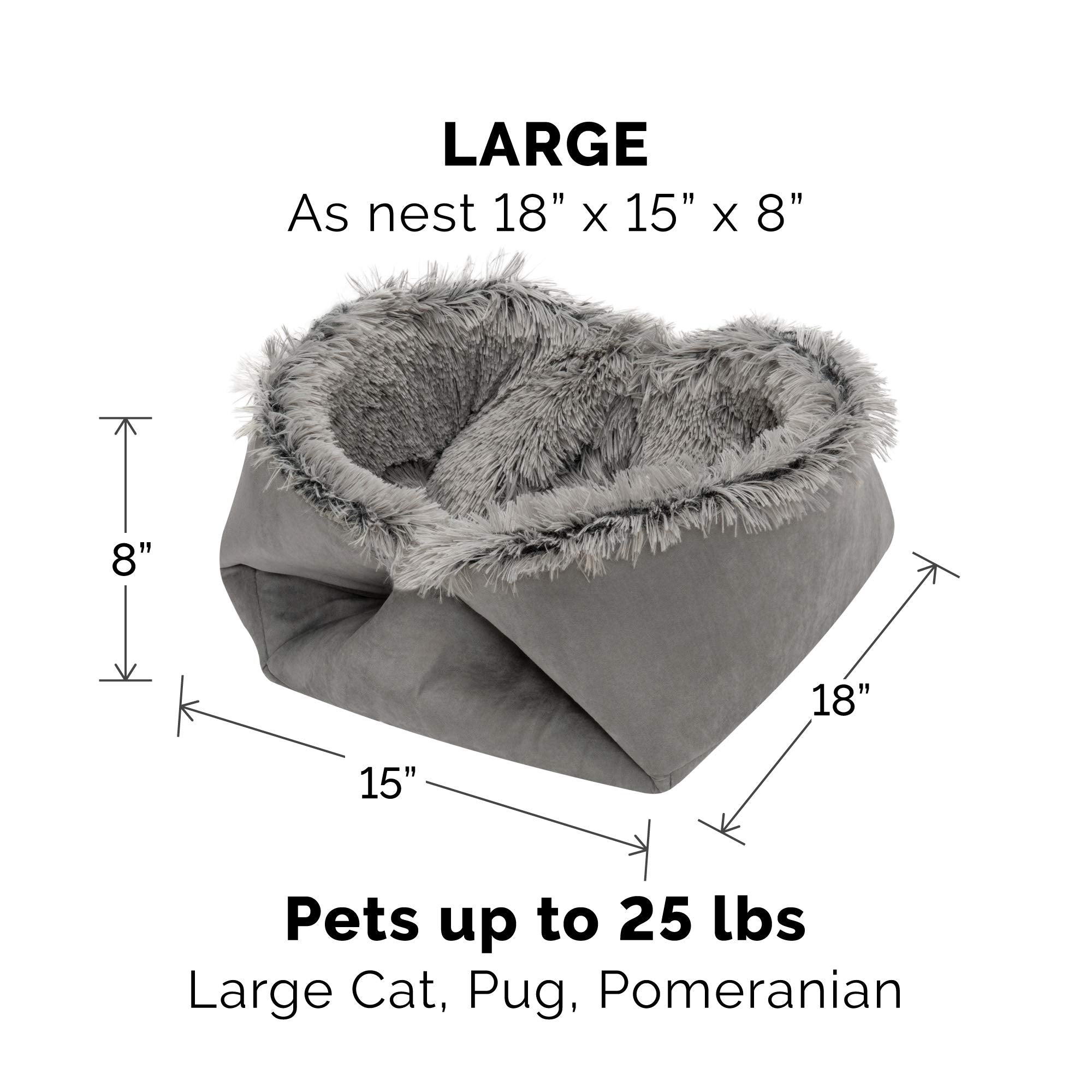 Furhaven Self-Warming Cat Bed for Indoor Cats, 4-Beds-in-1 & Washable - Plush Long Faux Fur Convertible Cuddler - Gray, Large, 3