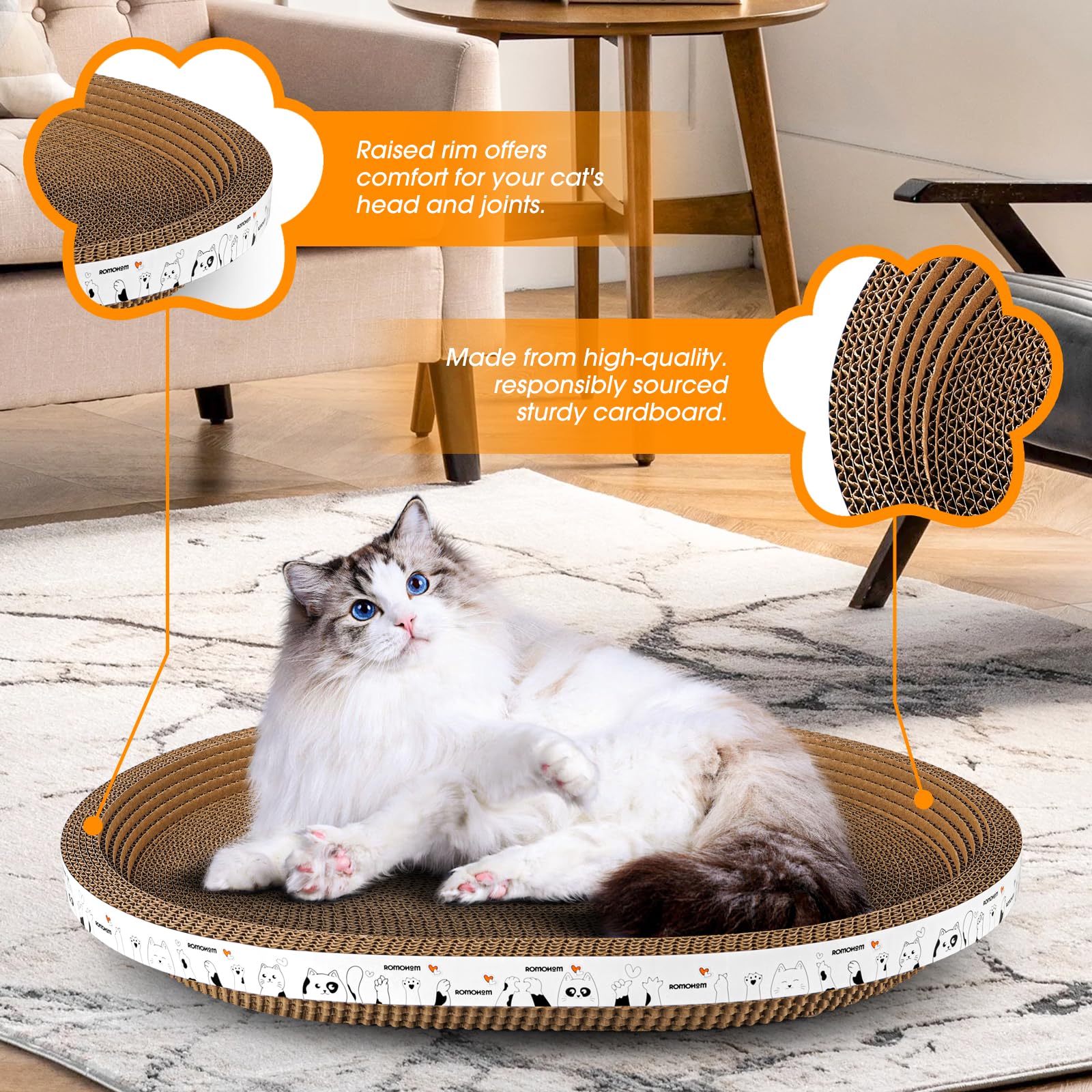 Romohom 3 Pack Large Oval Cat Scratcher Bed Scratch Pad Board Lounge Couch Cats Bowl Shaped Scratching Post Nest For Cats Grindi