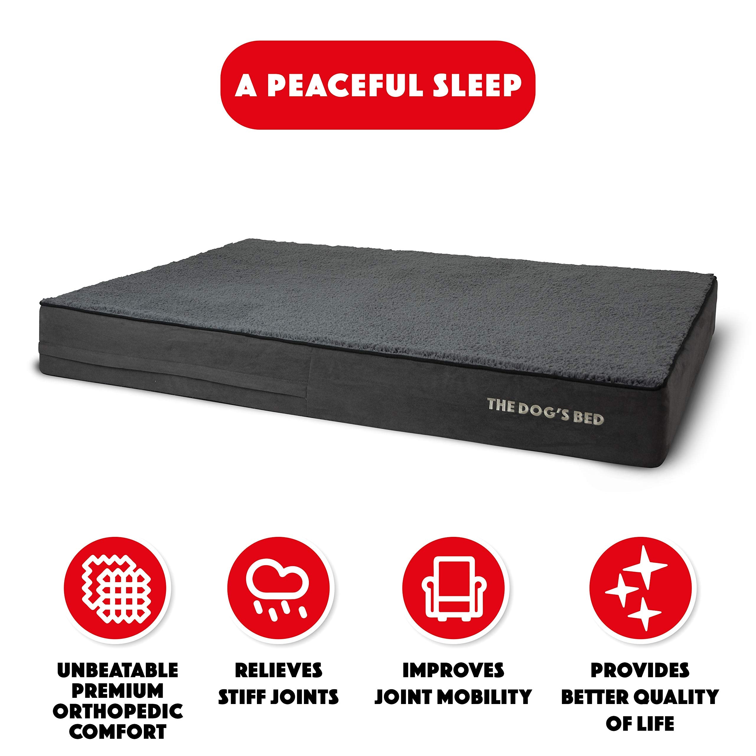 The Dogs Bed Orthopedic Memory Foam Dog Bed, XXL Grey Plush 54x36, Pain Relief for Arthritis, Hip & Elbow Dysplasia, Post Surger