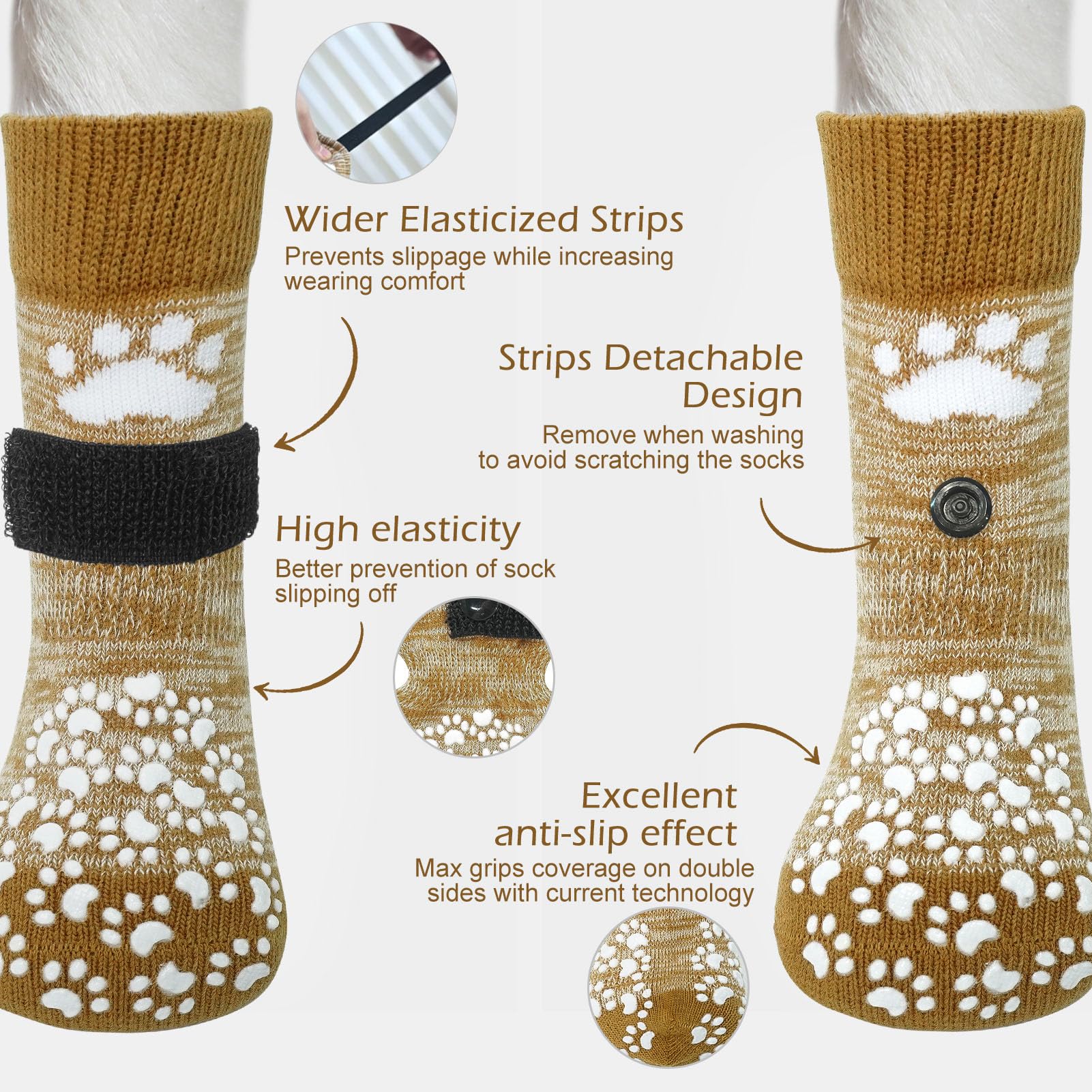 EXPAWLORER Anti-Slip Dog Socks for Hardwood Floors, Beige, Small (6 Count), Double-Sided Grips, Traction Control, Best Paw Protector