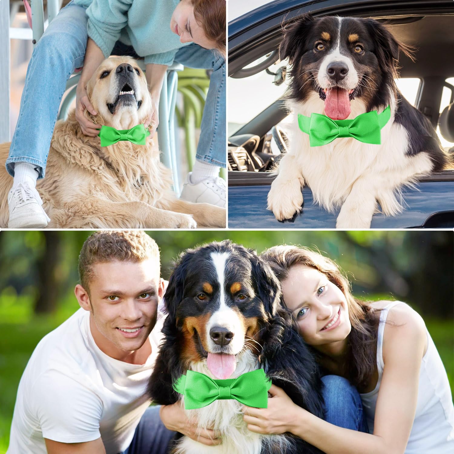 Segarty Bow Tie For Dogs, Adjustable Green Bowtie Collar For Extra Large Dogs, Durable Dog Neck Tie Tuxedo Comfortable Cotton Bo