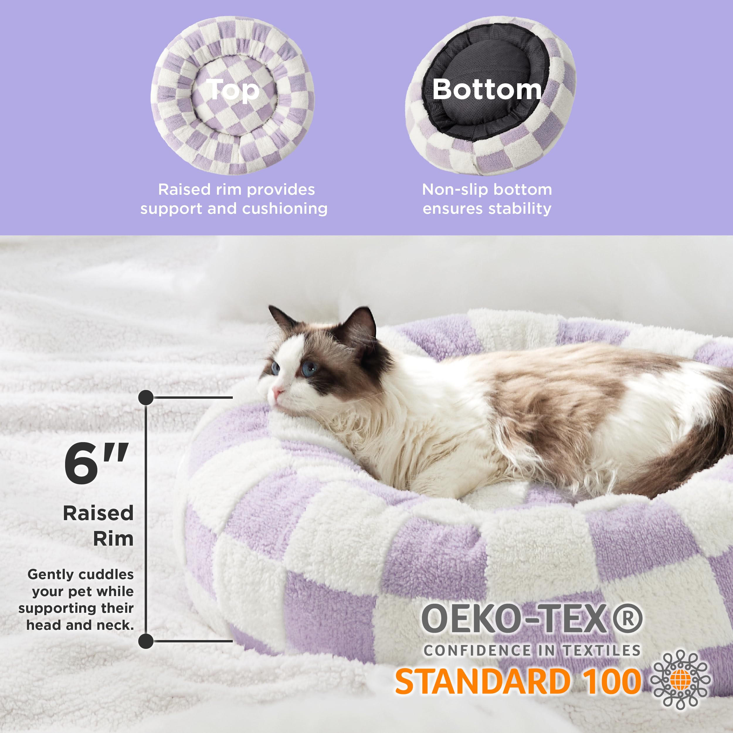 Lesure Cat Beds For Indoor Cats - Round Cat Bed Donut Small Dog Bed Calming Pet Beds, Cute Modern Beds With Jacquard Shaggy Plus