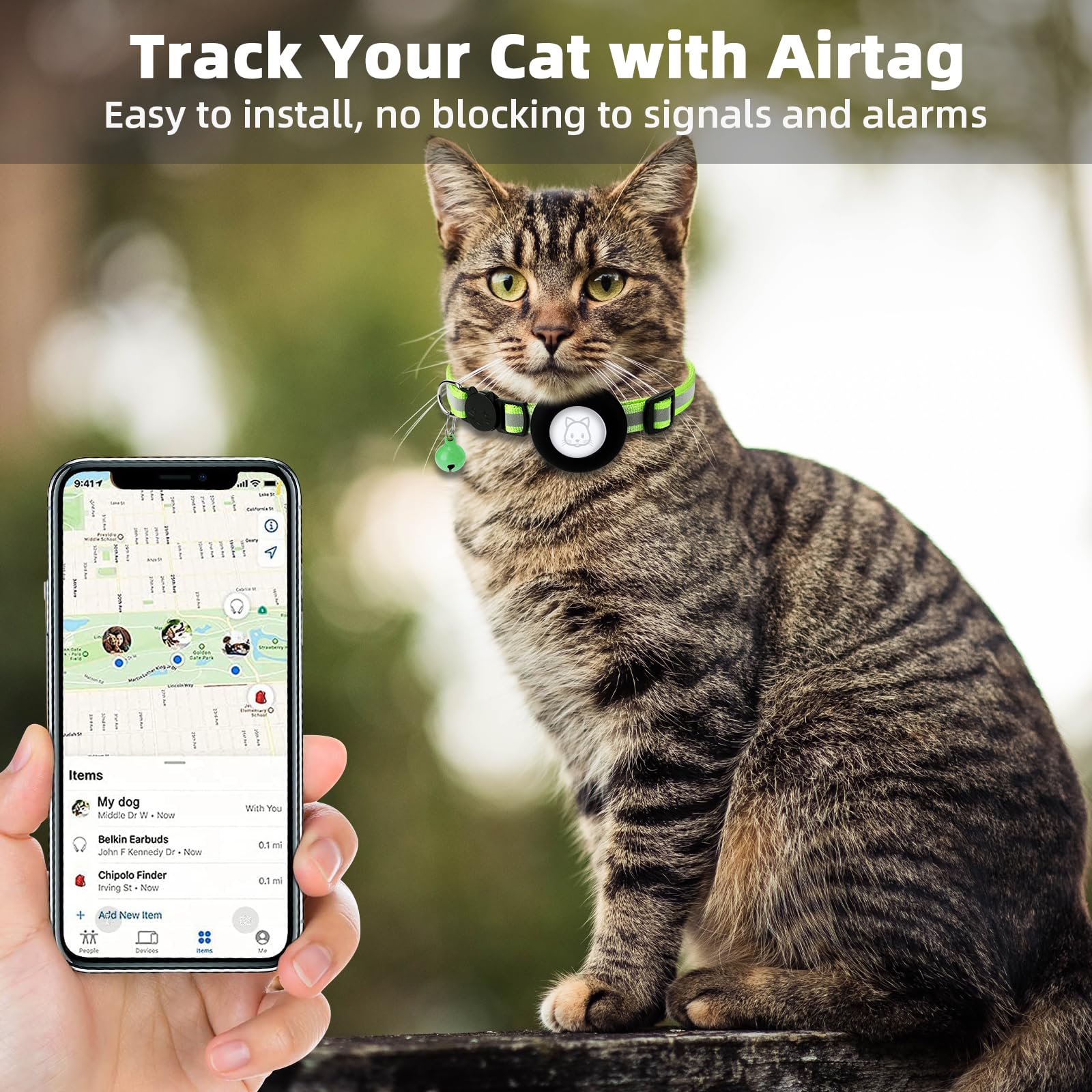 Airtag Cat Collar With Bell And Safety Buckle - 3/8'' Width, Reflective, Waterproof Holder Compatible With Apple Airtag For Cat,