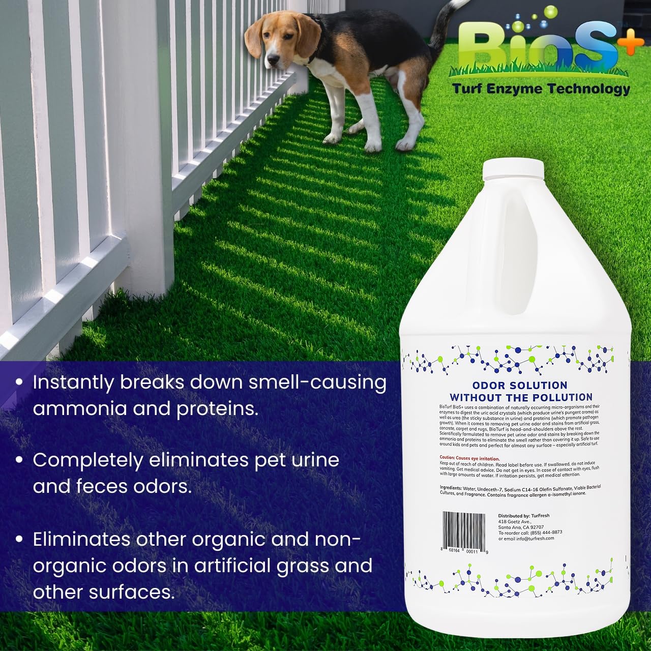 BioTurf BioS+ 1 Gallon Pet Odor Eliminator - Organic, Non-Toxic Enzyme Concentrate Safe for Kids, Pets & Plants