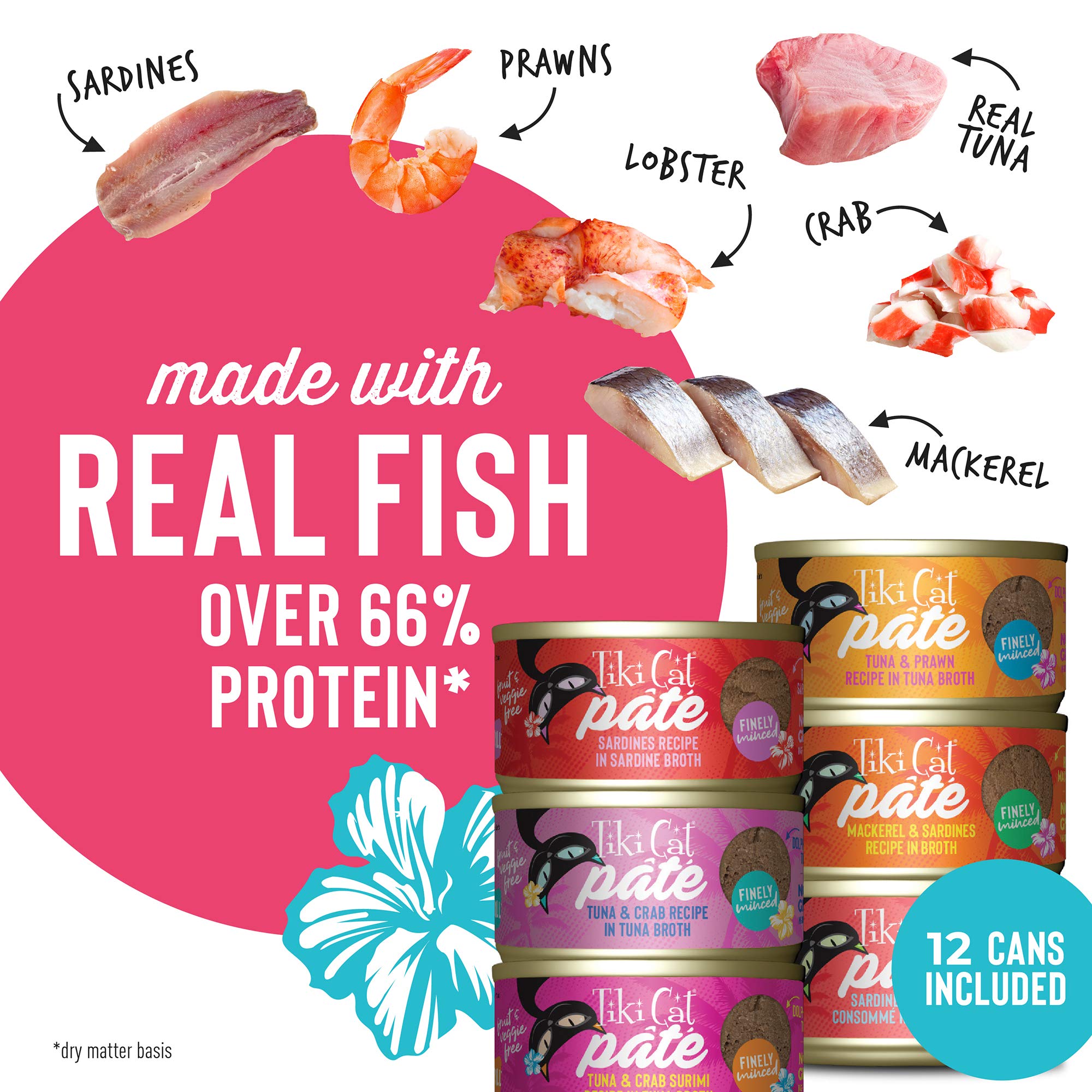Tiki Cat Grill Pt   Variety Pack, Combinations of Real Flaked Fish, Wet High-Protein & High-Moisture Cat Food, 2.8 oz. Cans (Pac