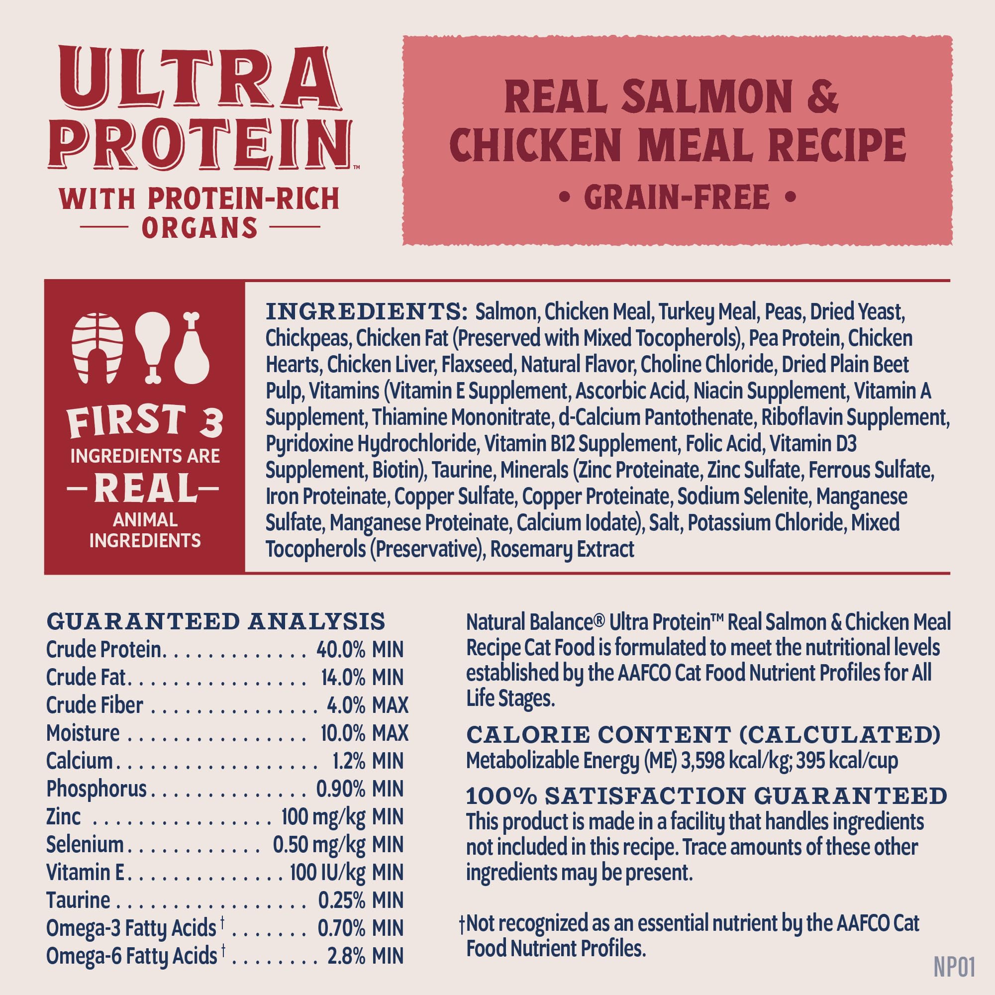 Natural Balance Ultra Protein Dry Cat Food, Real Salmon & Chicken Meal Recipe with Chicken Liver & Chicken Hearts - 3 lbs.