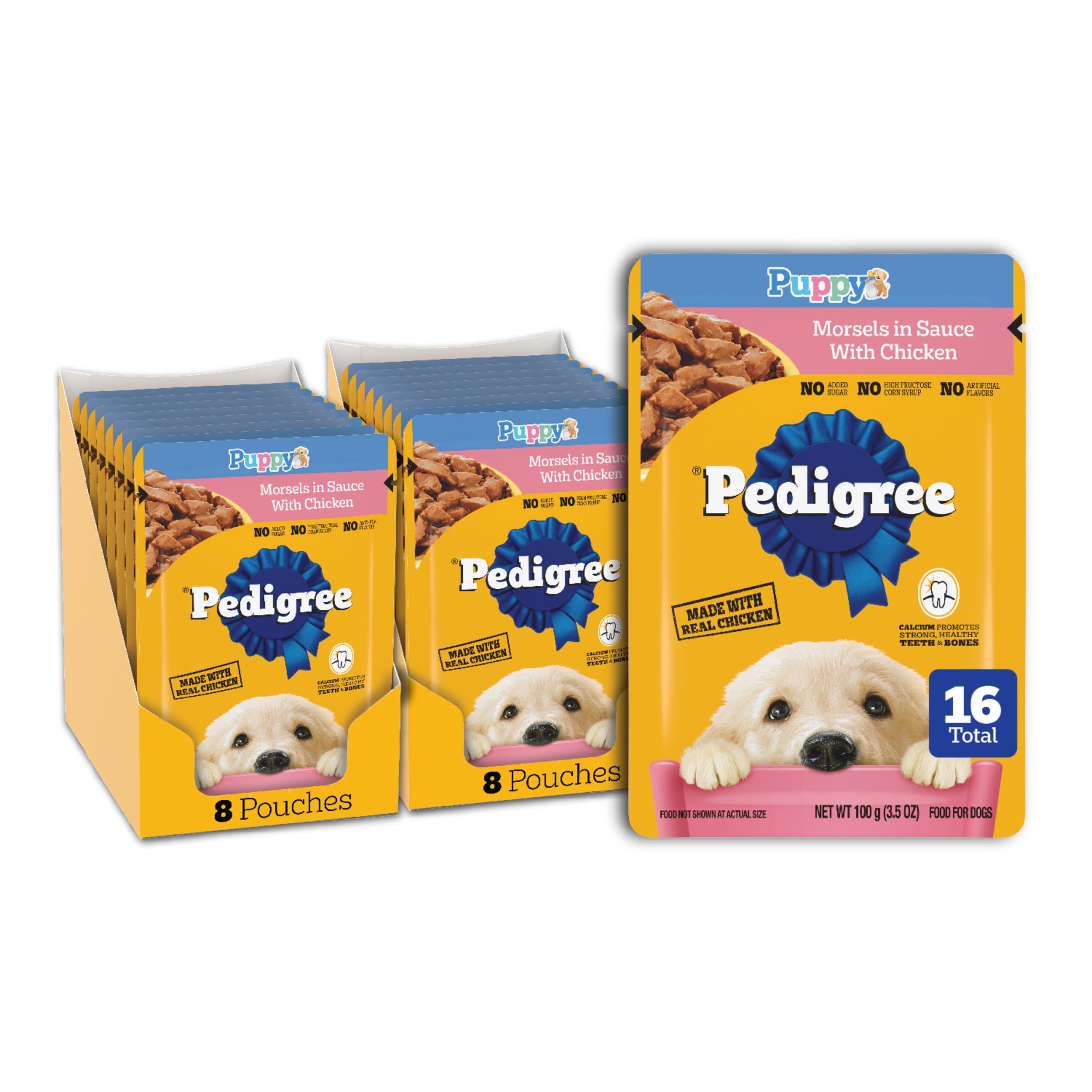 Pedigree Puppy Wet Dog Food Morsels in Sauce With Chicken, 3.5 oz. Pouches, 16 Pack