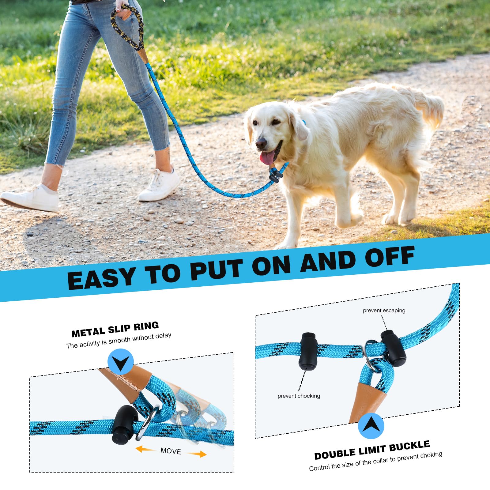 Lynxking Slip Lead Dog Leash Reflective, Heavy Duty Comfortable Strong Rope Leash For Large Medium Small Dogs No Pull Training (