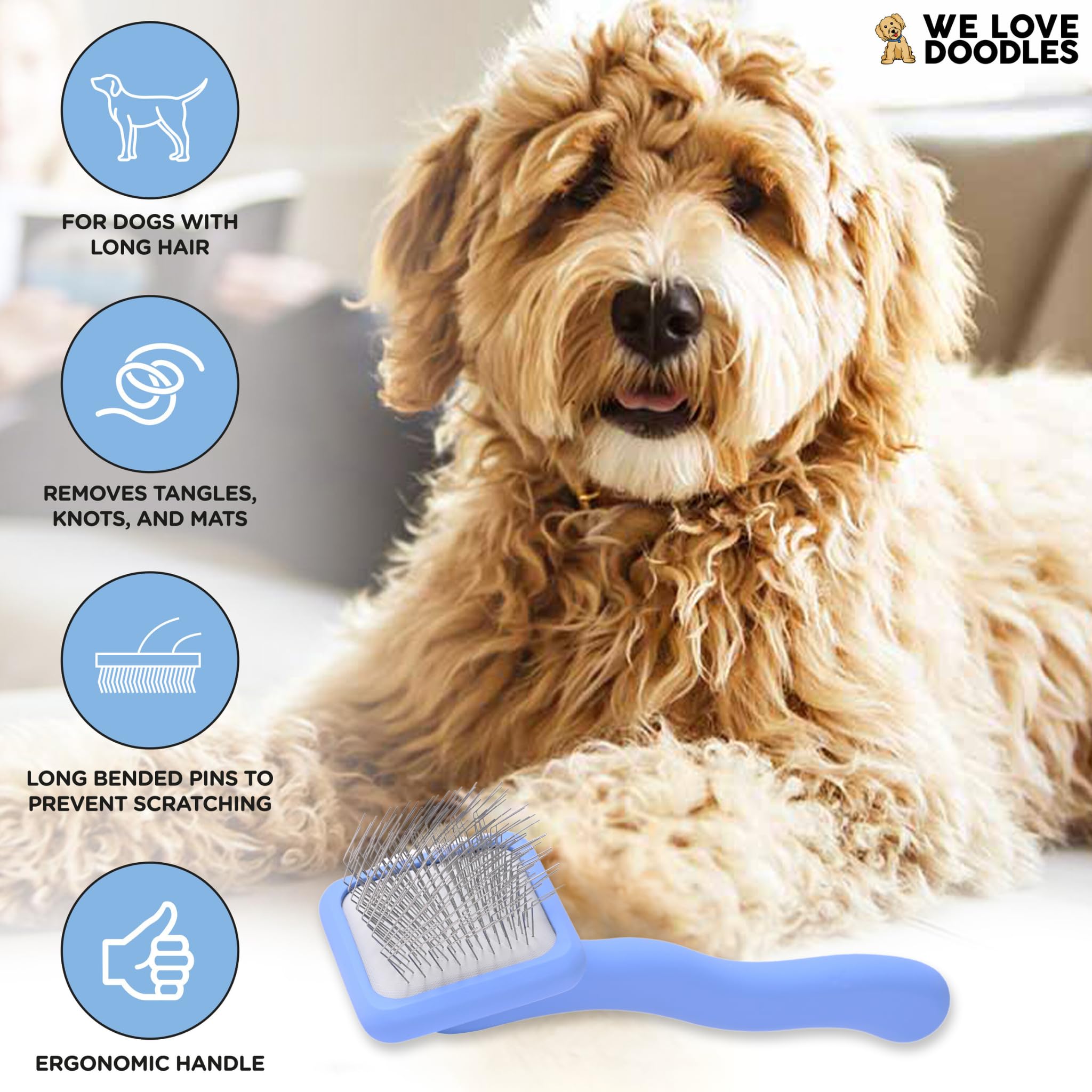 We Love Doodles Dog Slicker Brush for Grooming Pet Hair - Best Brushes For Poodle & Golden Doodle - Long Haired Coat Hairbrush -