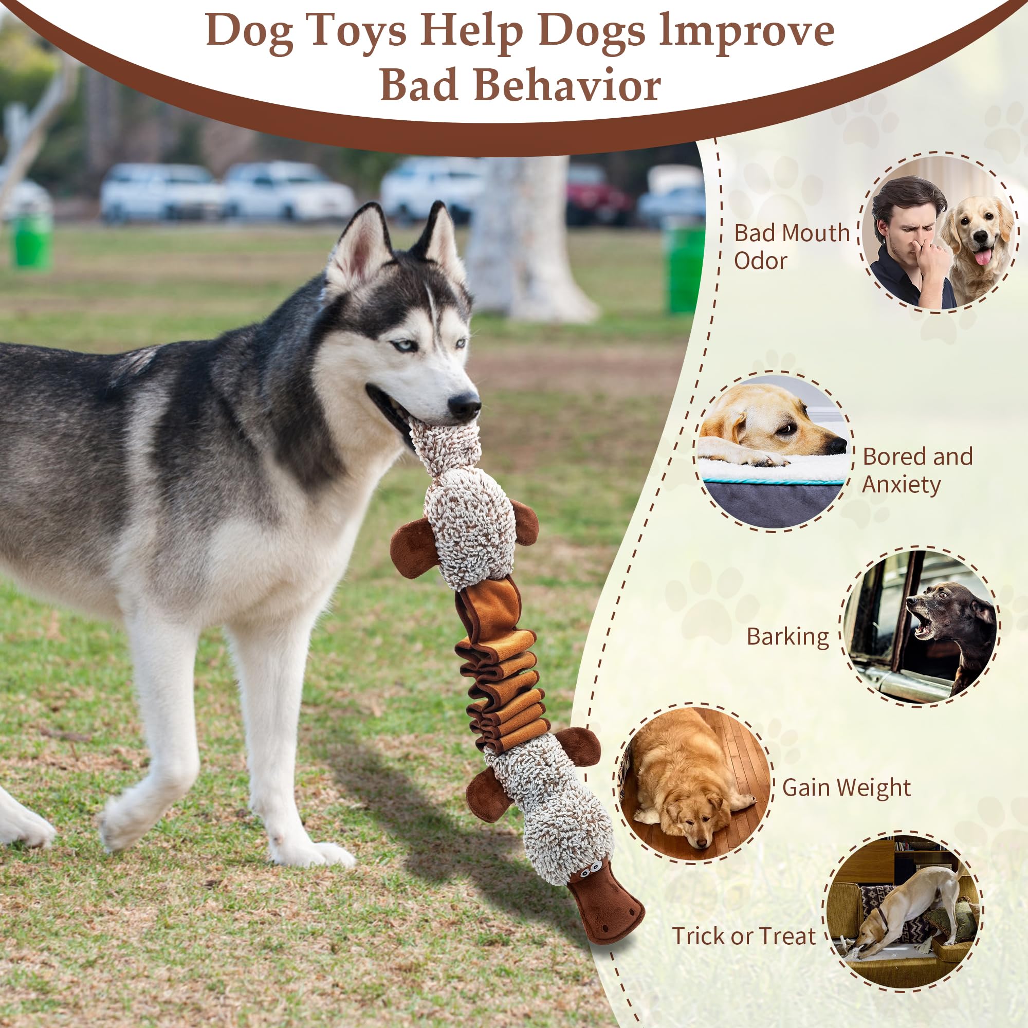 BUYPOW Squeaky Dog Toys, Interactive Tug of War Puppy Toys, Funny Plush Dog Chew Toys, Stuffed Toys for Small,Medium and Large D
