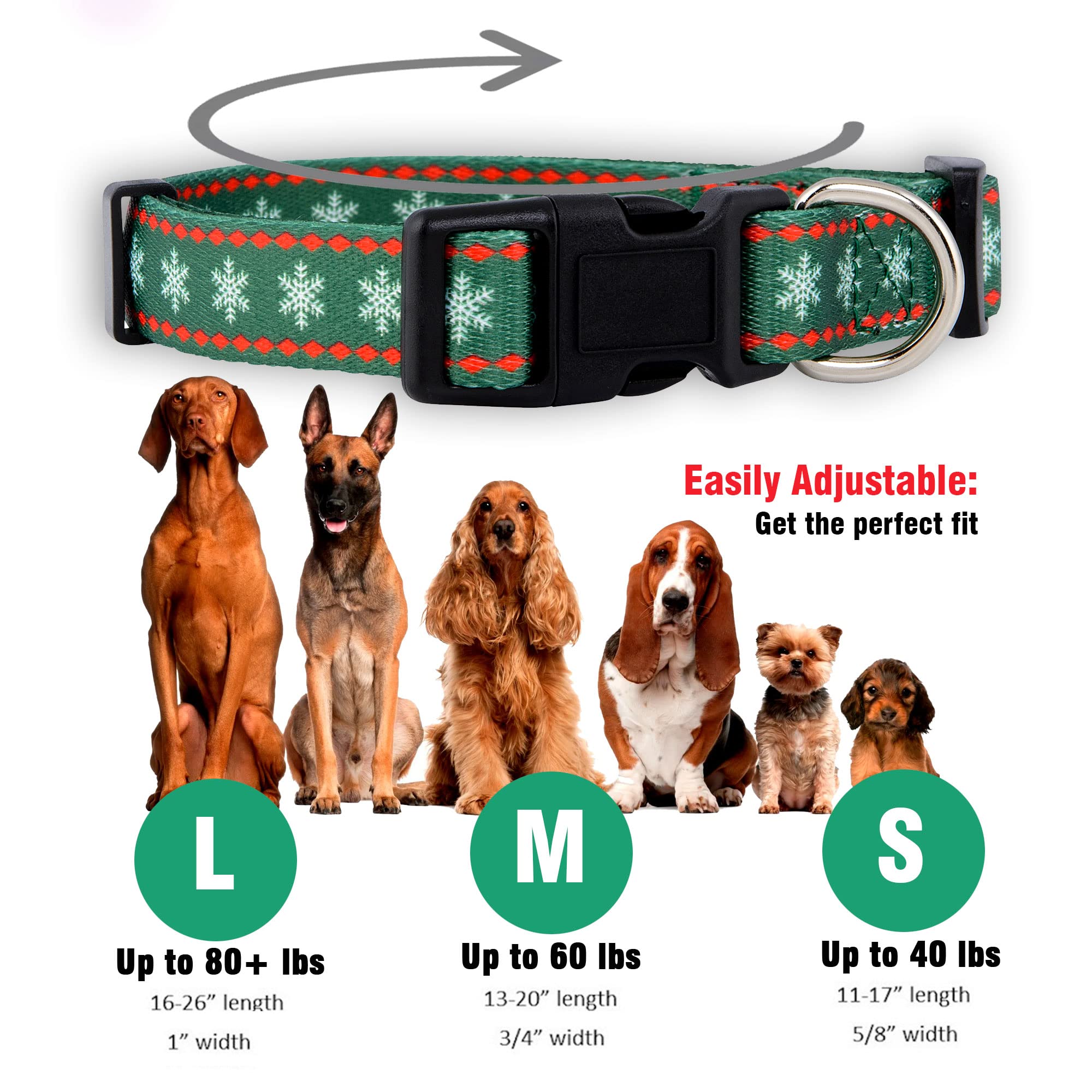 Native Pup Christmas Dog Collar (Large, Green Snowflake)