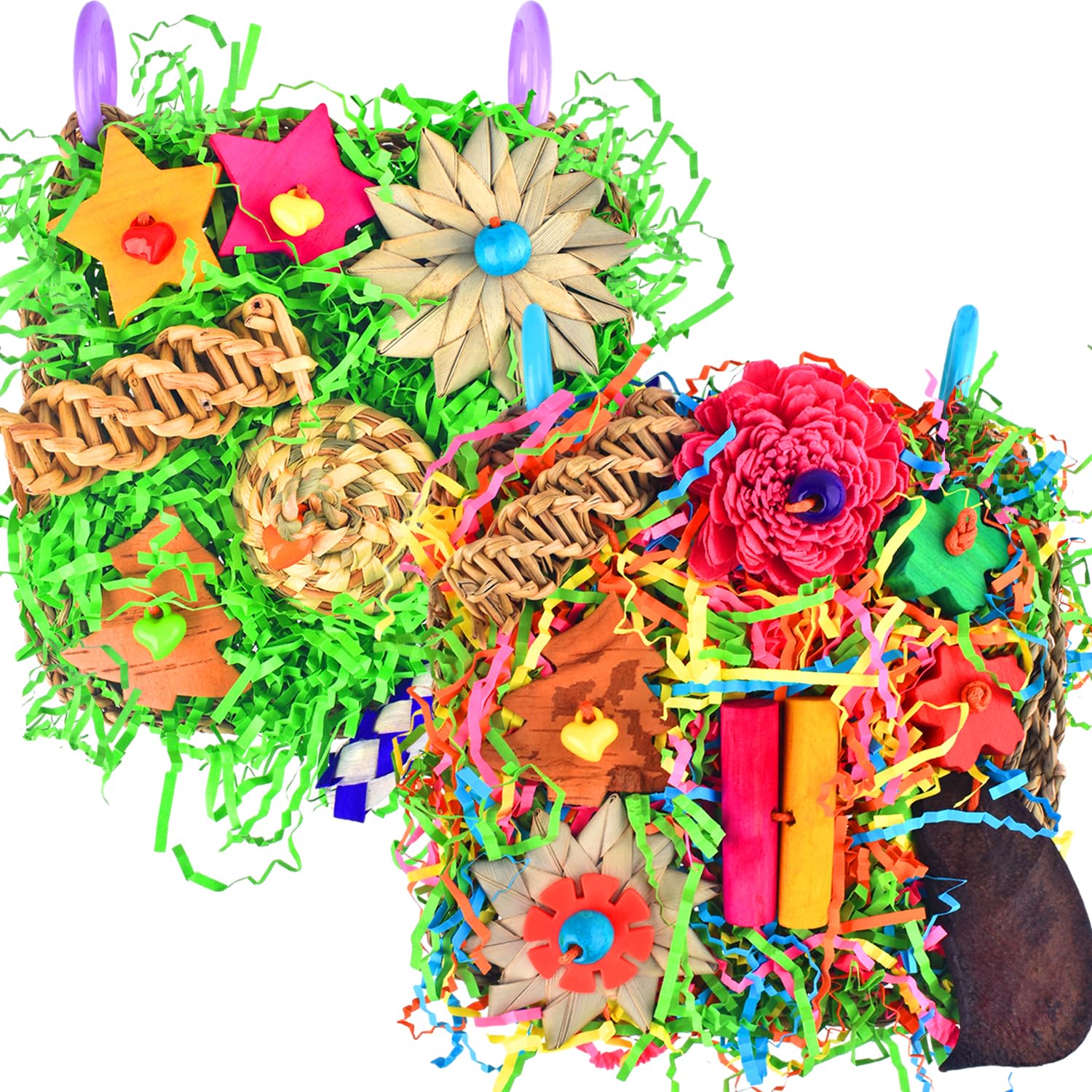 KATUMO Bird Toys - Parrot Grass Mat Foraging Wall Toys Shredder for Cockatiel, Conure, Lovebird, Budgie, Parakeet - Small Medium