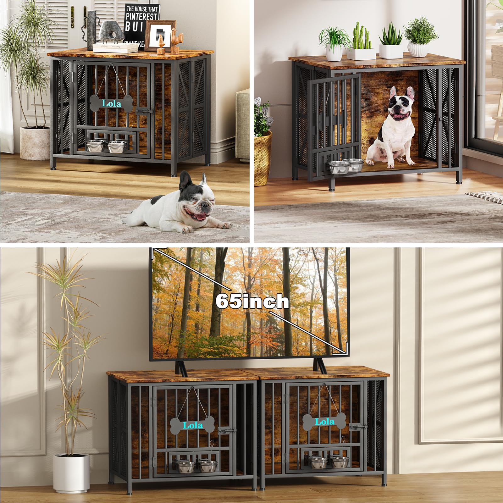 Easycom Dog Crate Furniture, 31.5 Assembly-Free Dog Crates for Small & Medium Dogs, Foldable Dog Kennel Indoor with Tag & Adjust