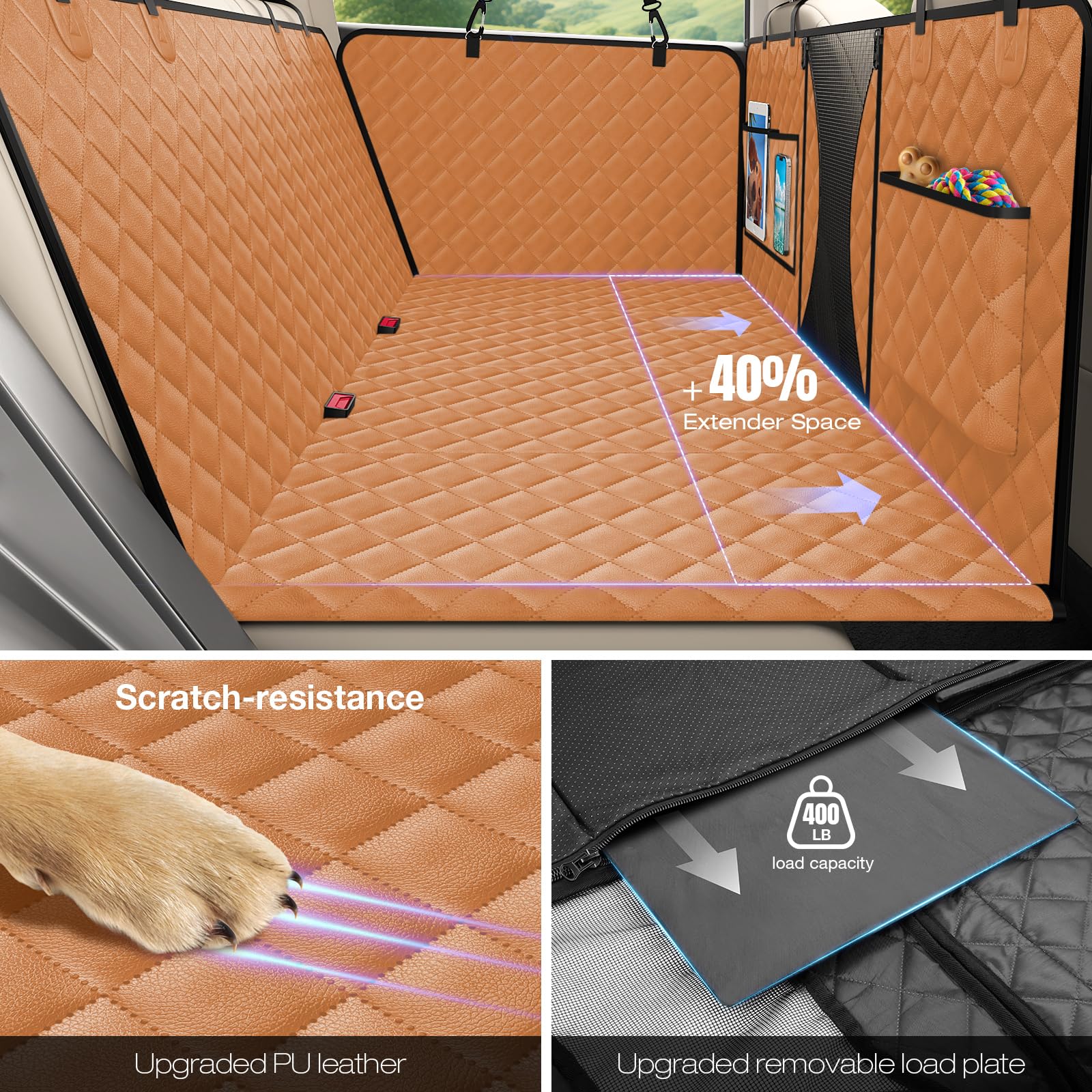 Asfrost Pu Leather Dog Seat Cover For Back Seat Extender-Upgraded Hard Bottom Back Seat Pet Cover For Dogs, Anti-Scratch Nonslip