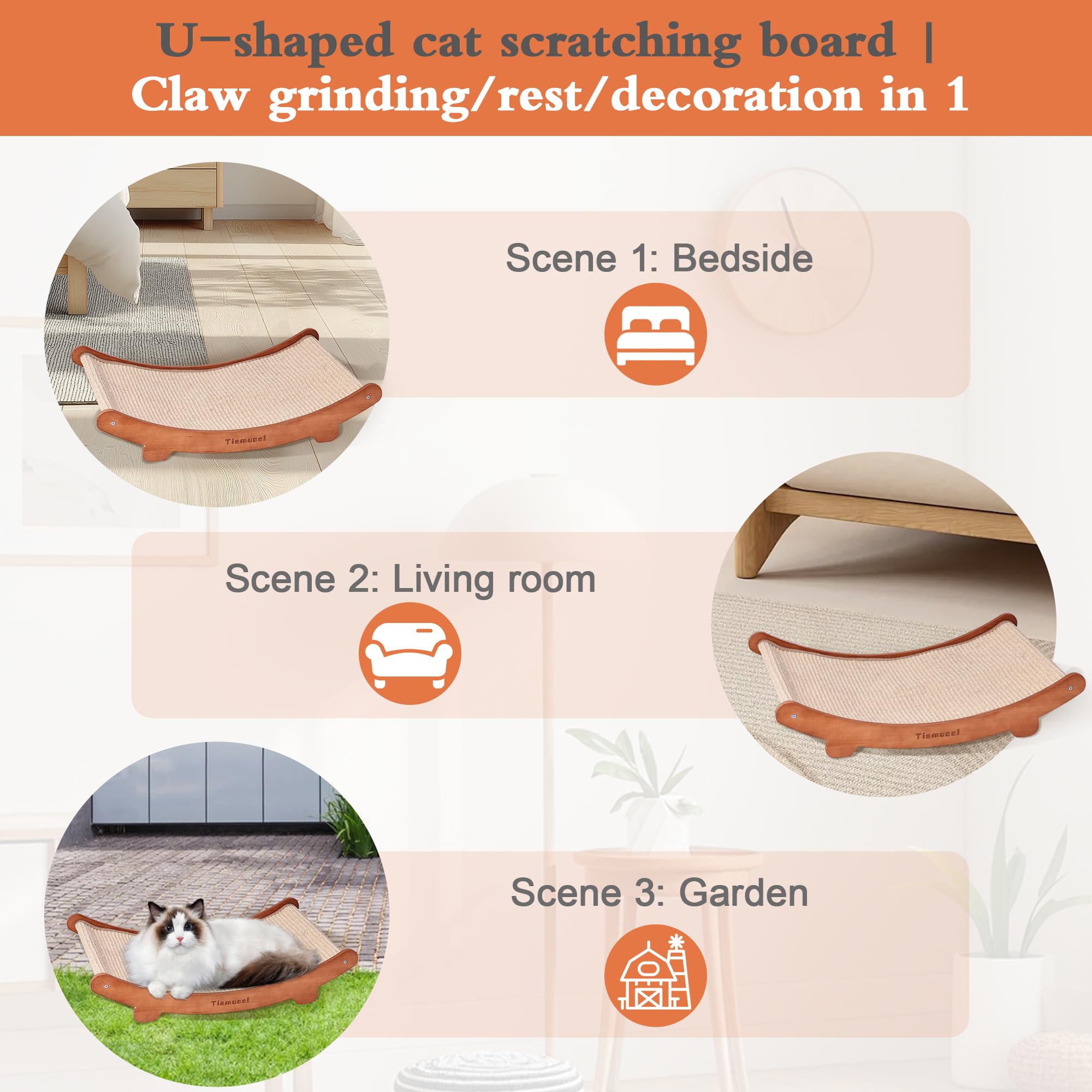 Tismucel Sisal Cat Scratcher Bed, Beech Wood Cat Scratching Pad Indoor Cat Toy,Durable Cat Scratcher, Furniture Protector For Ca