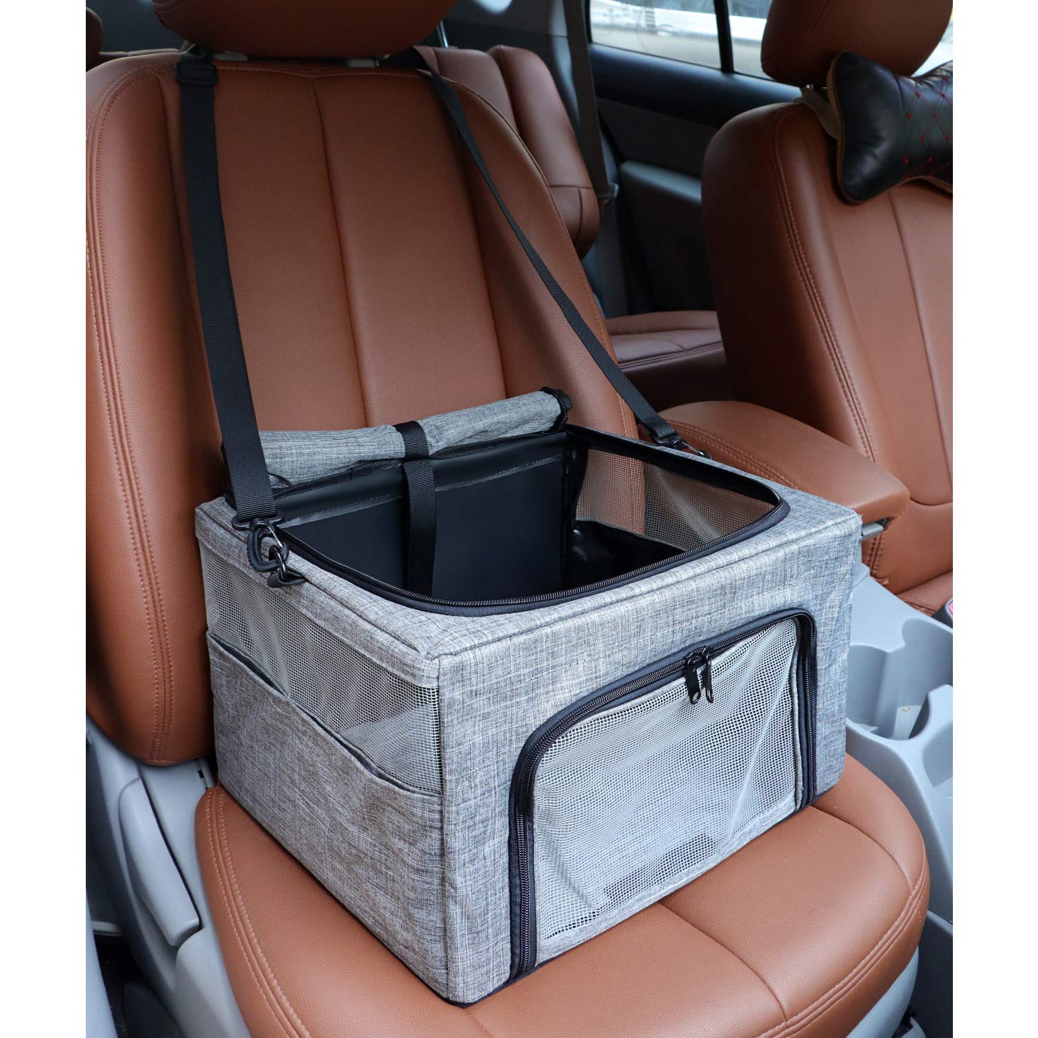 Beelike Collapsible Dog Cat Car Seat, Metal Frame Puppy Carrier For Small Medium Dog Pet Up To 15 Lbs