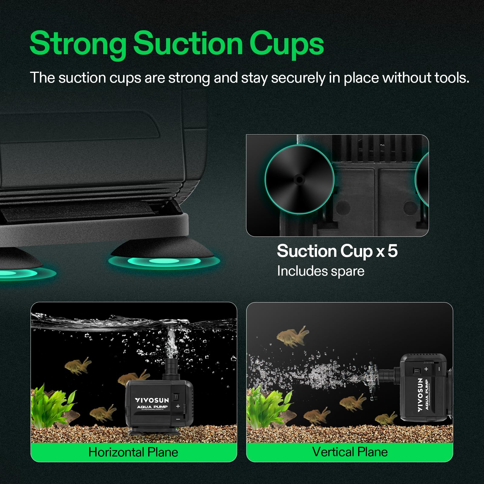 Vivosun 400Gph Submersible Pump(1500L/H, 15W), Ultra Quiet Water Pump With 5.2Ft High Lift, Fountain Pump With 5Ft Power Cord, 3 Nozzles For Fish Tank, Pond, Aquarium, Statuary, Hydroponics