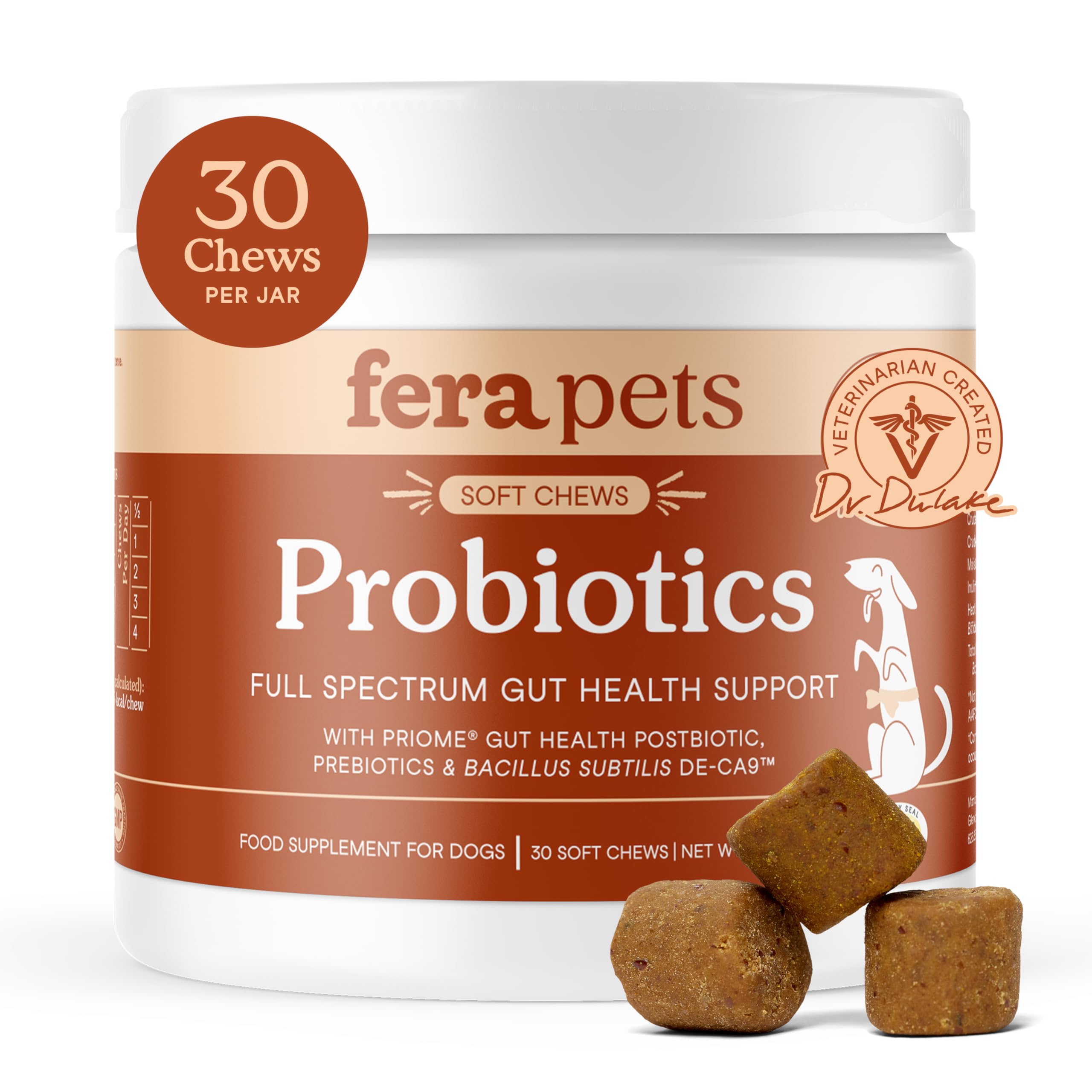 Fera Pets Probiotics for Dogs with Prebiotics and Postbiotics - Full Spectrum Gut Health Support - Promotes a Balanced Gut Micro