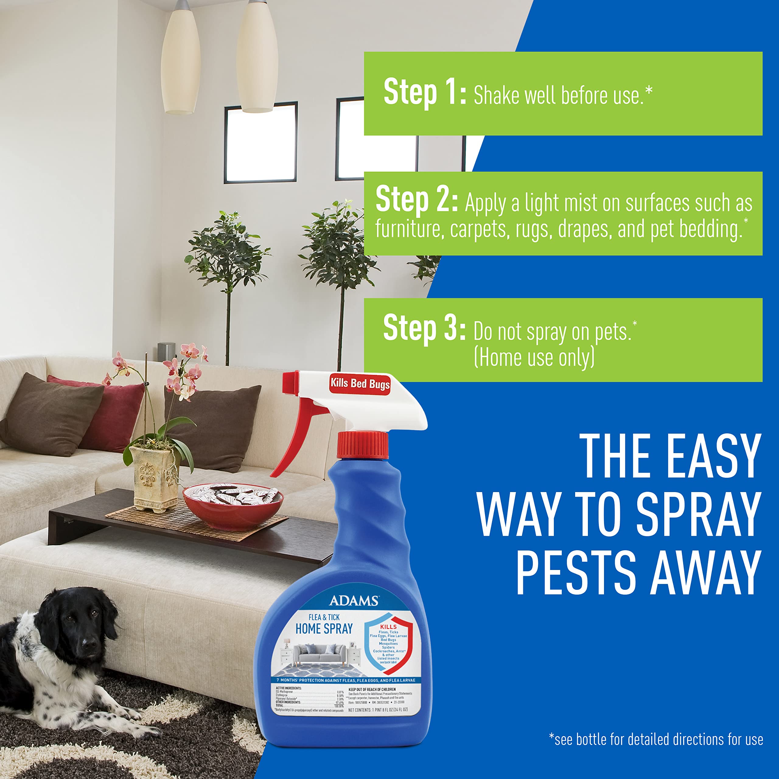 Adams Flea & Tick Home Spray with Precor, Kills Fleas, Flea Eggs, Flea Larvae, Bed Bugs, Ticks, Ants, Cockroaches, Spiders, Mosq