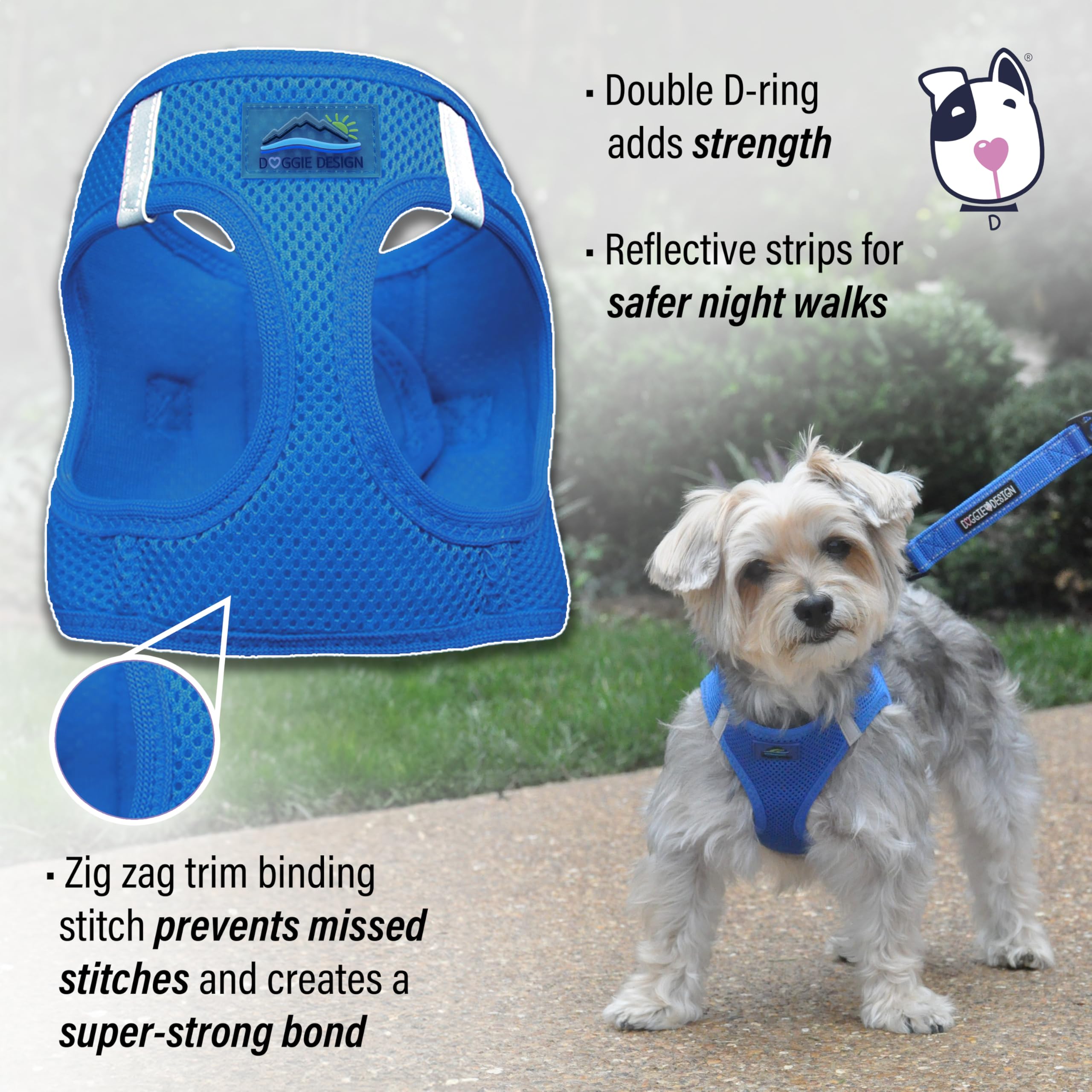Doggie Design Dog Harness - No Choke Dog Harness, Dog Vest, Mesh Polyester, Pet Harness, Simple Step In And Go Design, Harness For Dog - Cobalt Blue, L