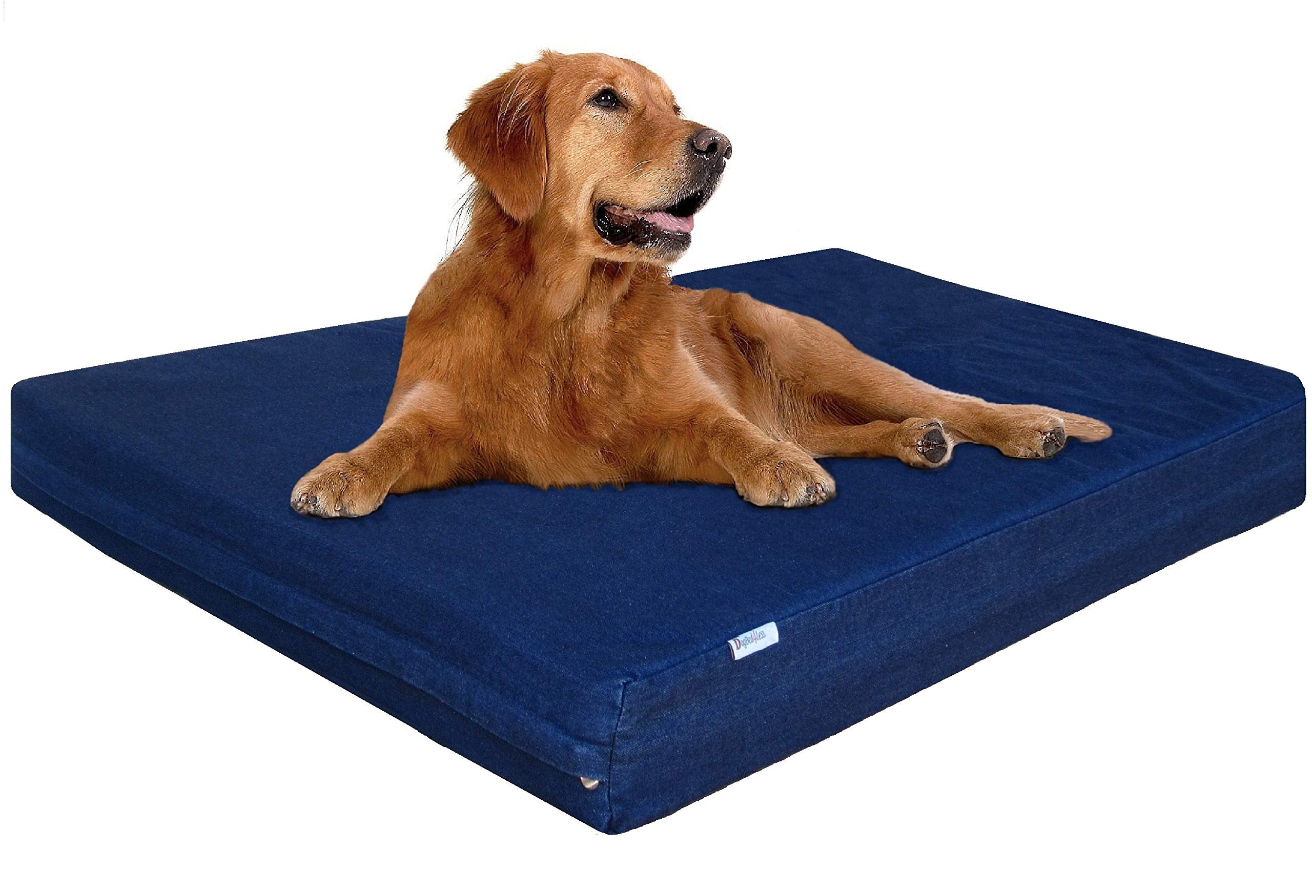 Dogbed4less Extra Large Memory Foam Dog Bed, Orthopedic Ultra Plush Mattress, Thick Waterproof Lining and Durable Blue Denim Cov