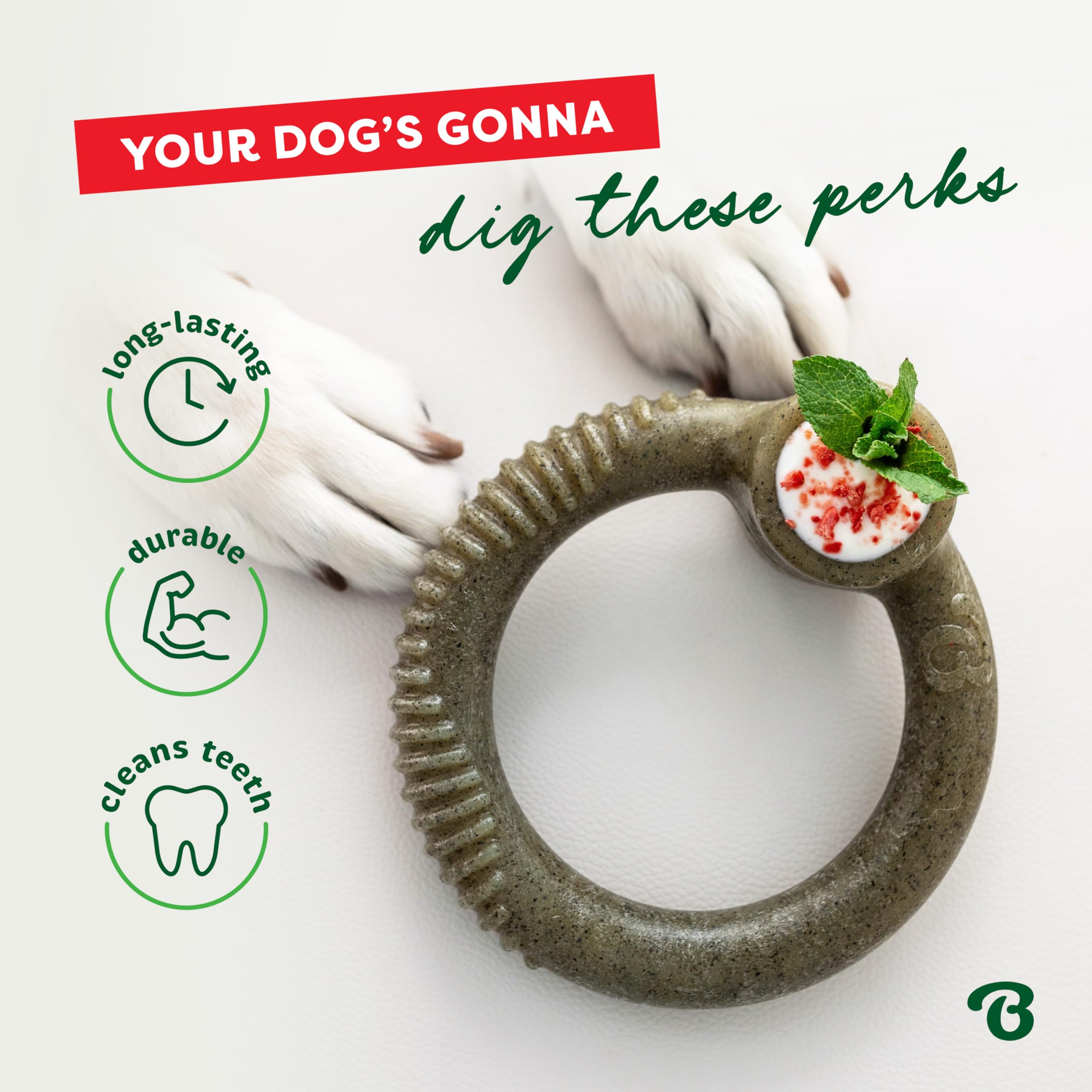 Benebone Peppermint Ring - Limited Edition Holiday Flavor, Durable Chew Toy for Aggressive Chewers, Made in USA, Medium