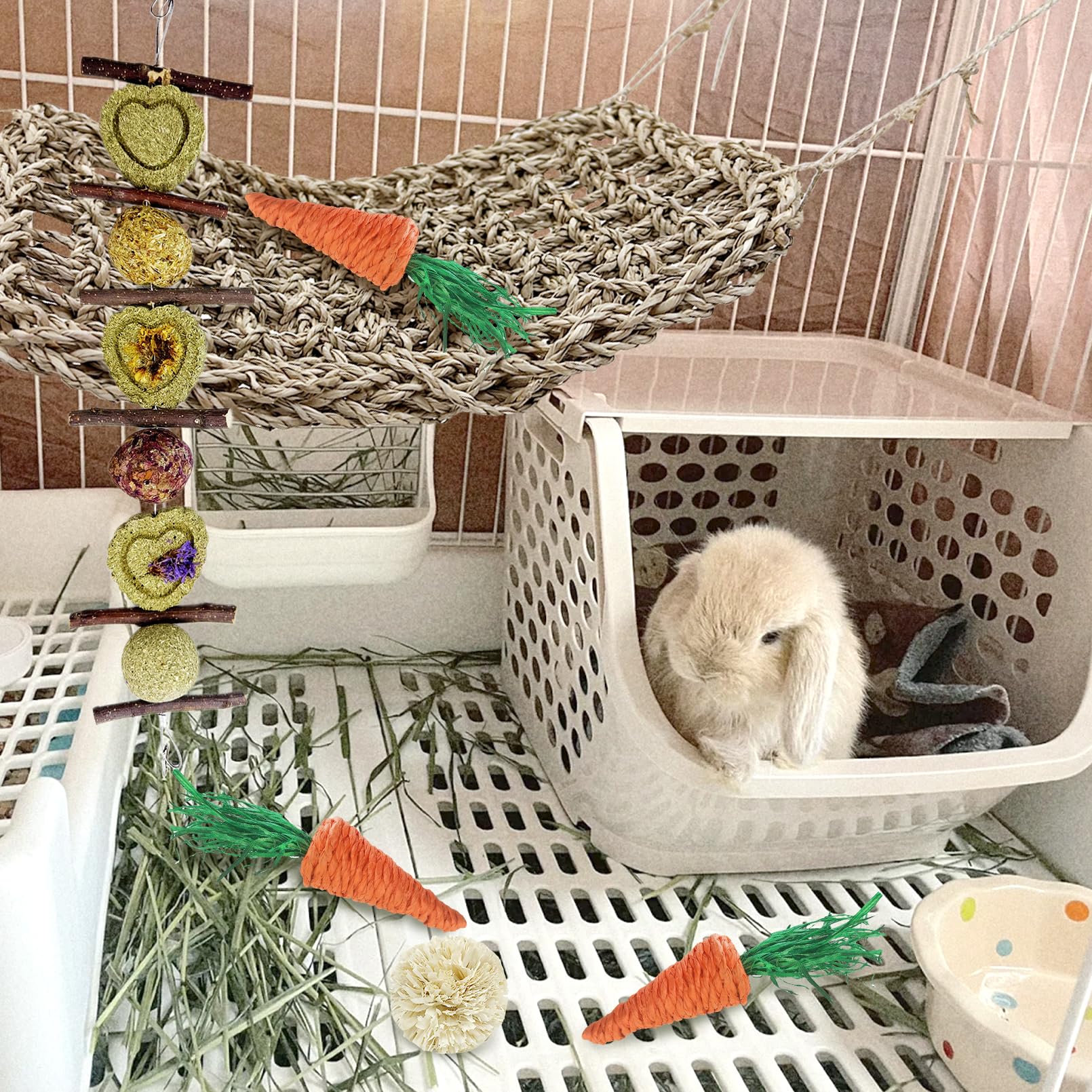 Hamiledyi Rabbit Seagrass Activity Mat & Toys For Teeth Grinding & Enrichment - Rabbits, Guinea Pigs, Hamsters & More - Natural