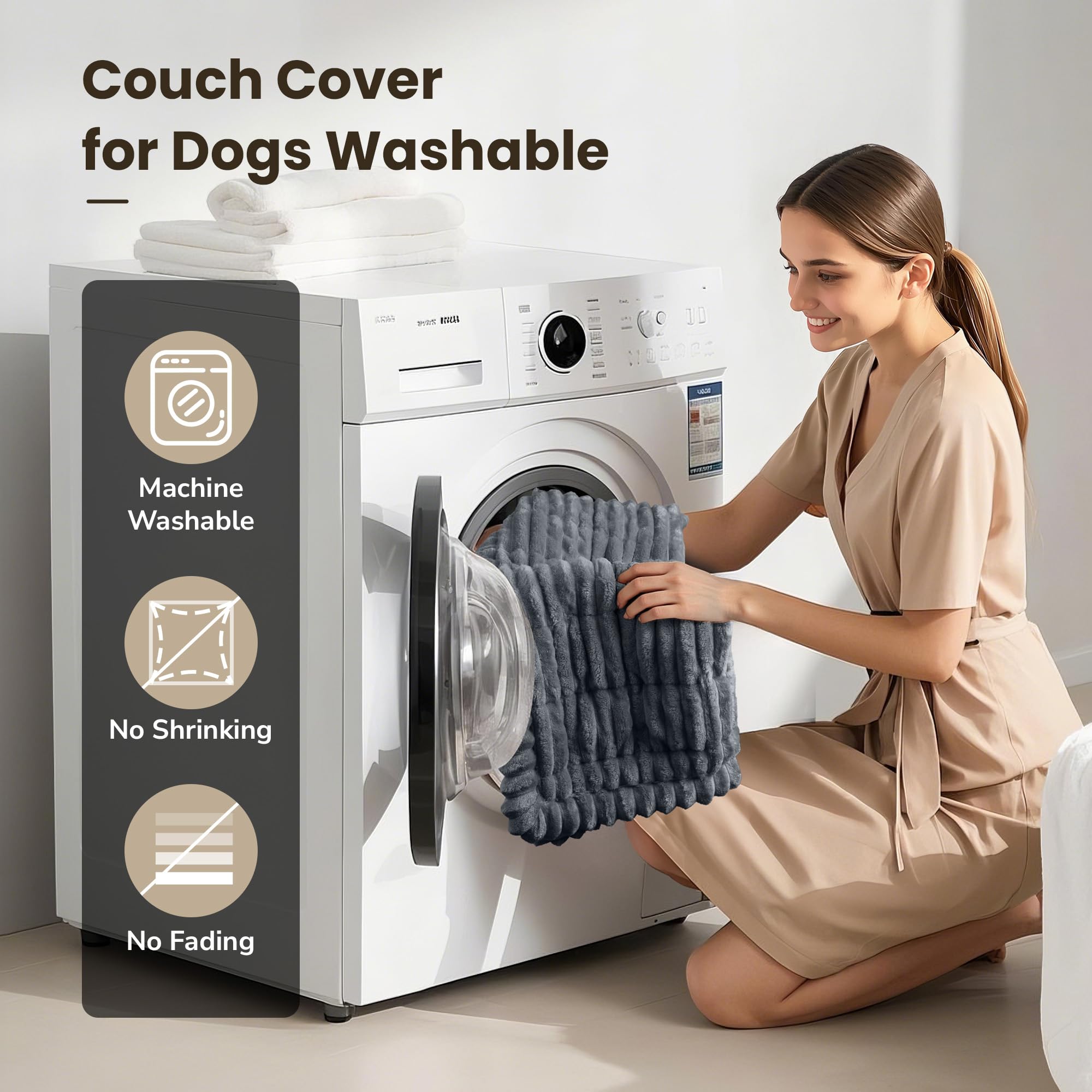 Piglog Couch Cover For Dogs Washable, Durable Dog Couch Cover Protector, Fuzzy Pet Couch Covers For Sofa, Non Slip Pet Sofa Slip