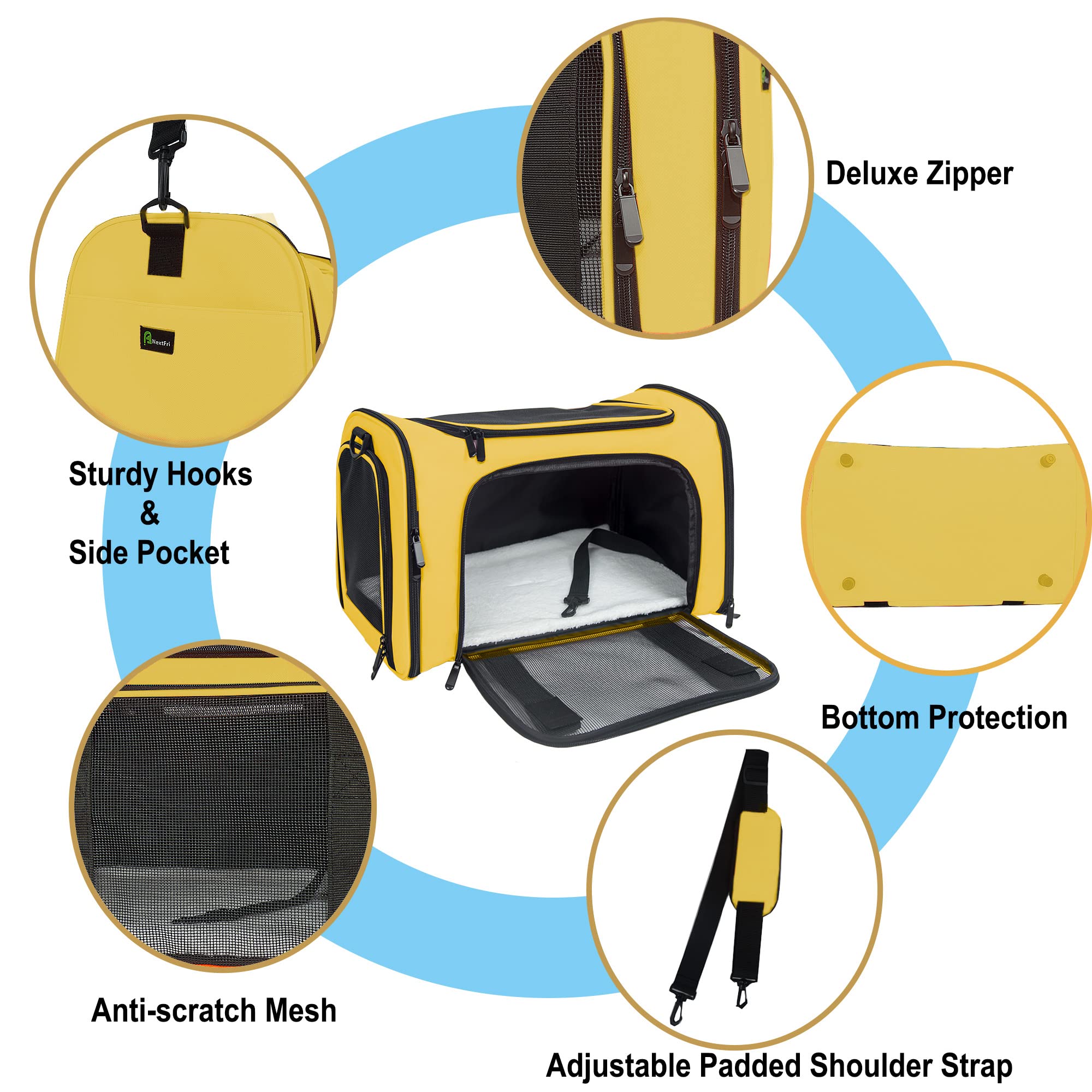 Nextfri Soft Sided Carrier For Small Medium Cats Dogs,Tsa Airline Approved Collapsible Travel Pet Carrier (Medium, Yellow)