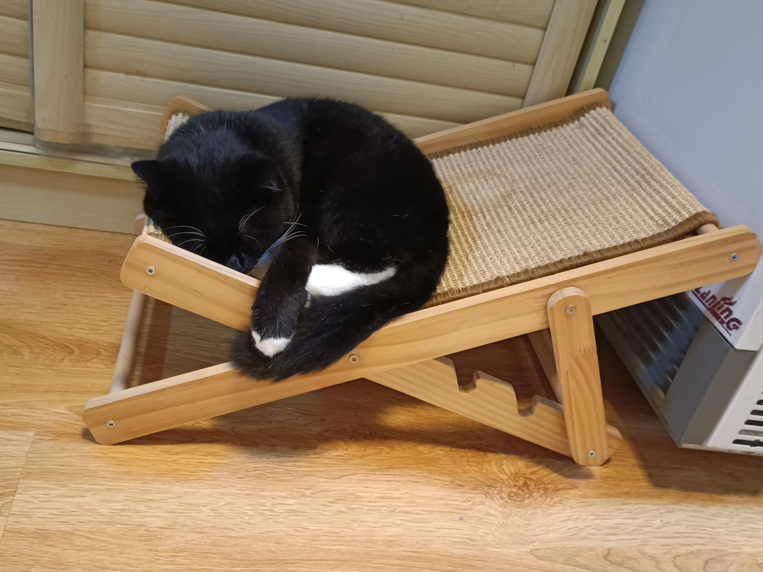 Muyg Sisal Cat Chair For Sunbathing,Adjustable Wooden Cat Lounge Chair With Sisal Mat Scratcher 3 Height Beach Kitty Hammock Bed