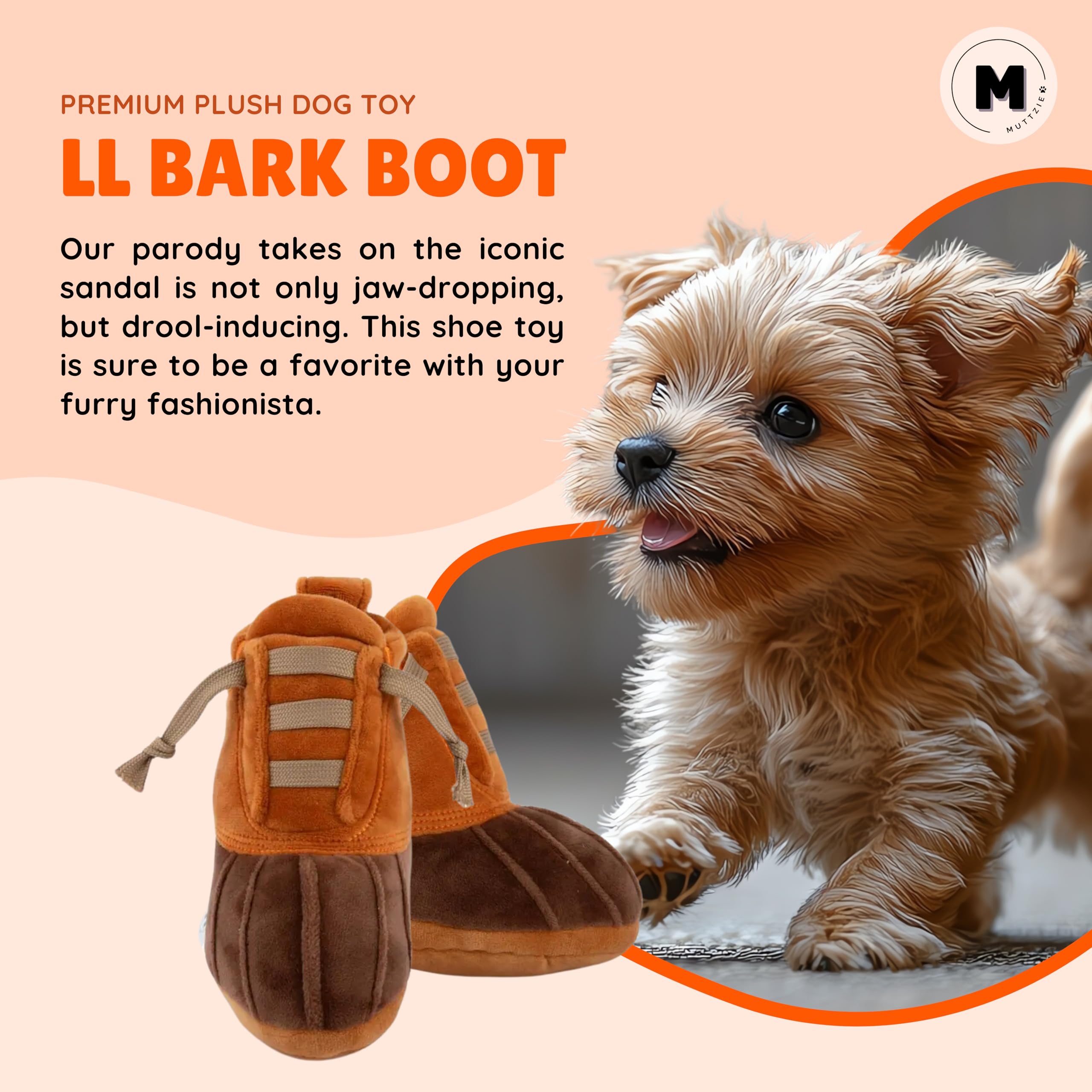 Muttzie Ll Bark Boot - Adorable Plush Parody Dog Toy With Dual Squeaker For Engaging And Safe Playtime For Dogs