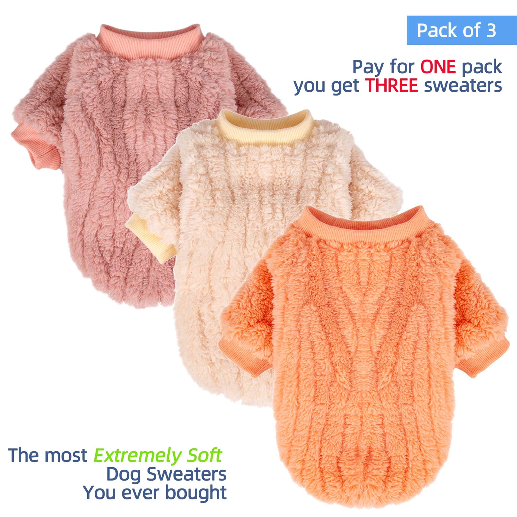 Fabricastle Dog Sweaters, 3-Pack Dog Clothes For Small Dogs Girl & Cats, Soft And Warm Pet Coats, Winter Pet Jacket, Doggy Appar