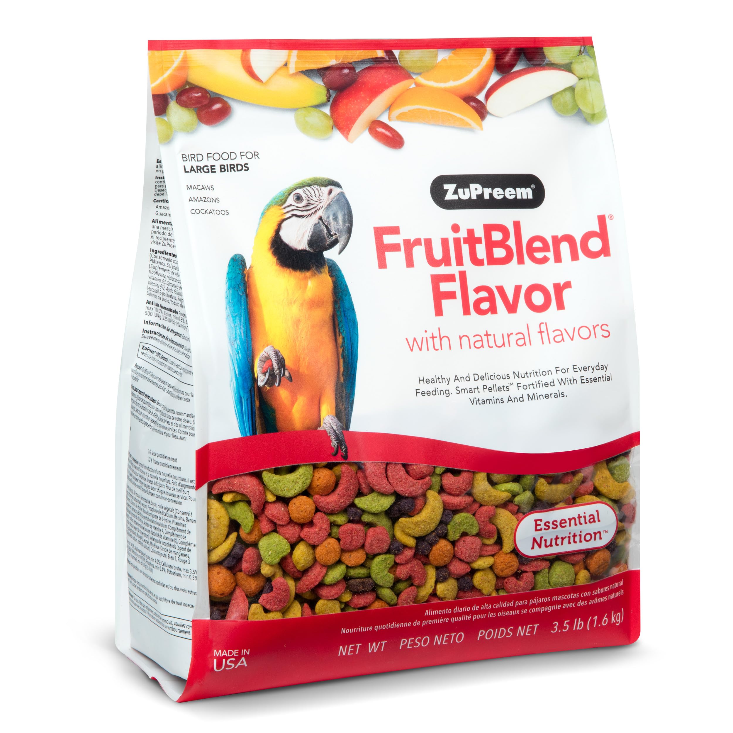 ZuPreem FruitBlend Bird Food, Bird Feed Pellets for Amazons, Cockatoos, & Macaws, ZuPreem Core Nutrition with Natural Fruit, Coc