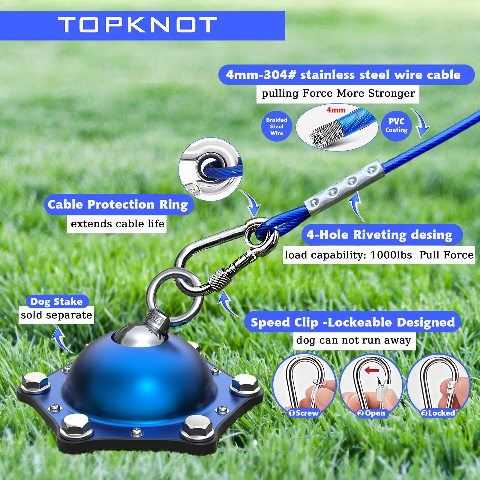 Topknot 2 Pack Dog Tie Out Cable,15 Ft Dog Lead For Yard,Dog Leash 4 Ft With Comfortable Handle,Dog Run Cable- Up To 150 Lbs - T