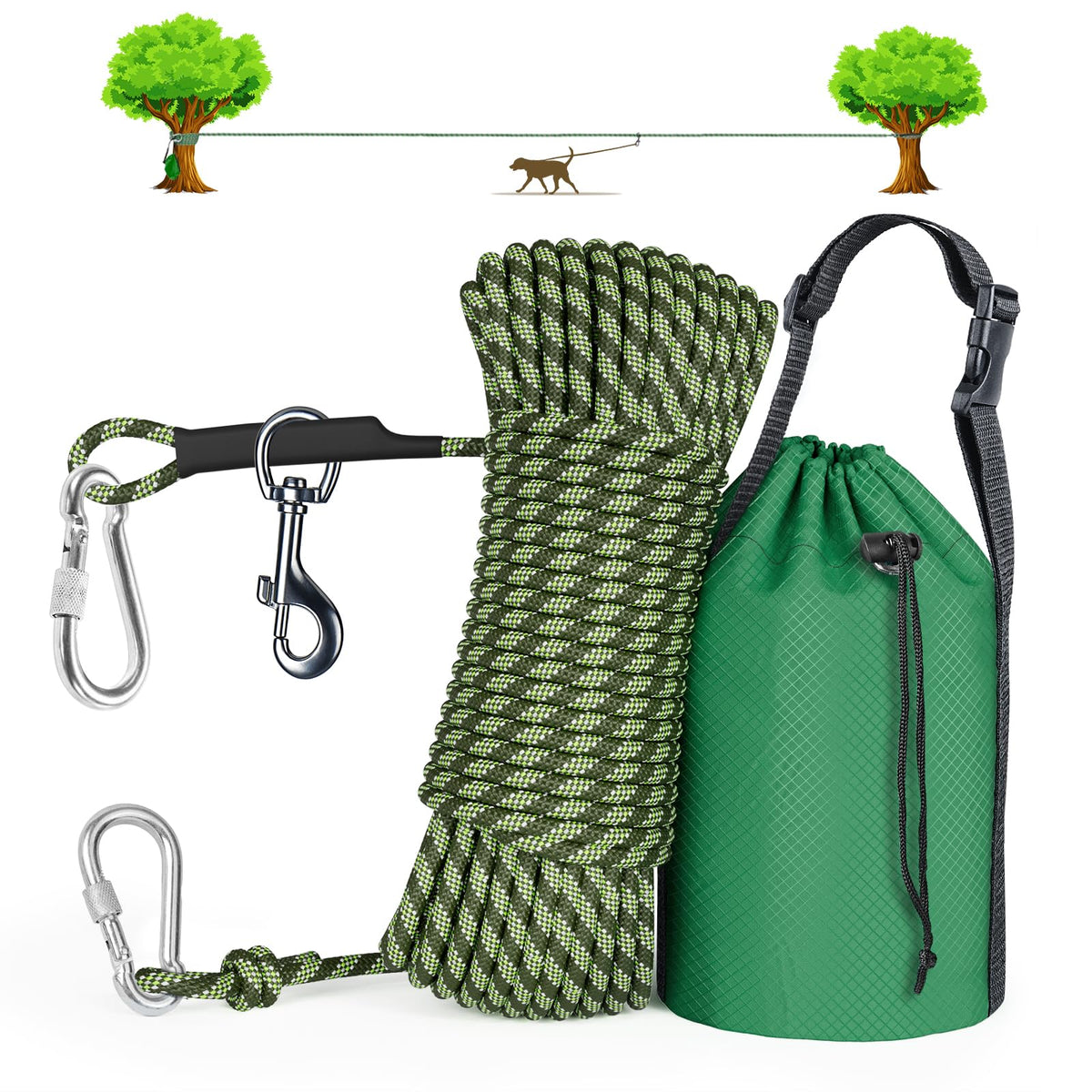 Tresbro Camping Leash, 50Ft/75Ft/100Ft Trolley System For Dogs Up To 300Lbs, Portable Lightweight Runner Lead For Yard, Reflecti