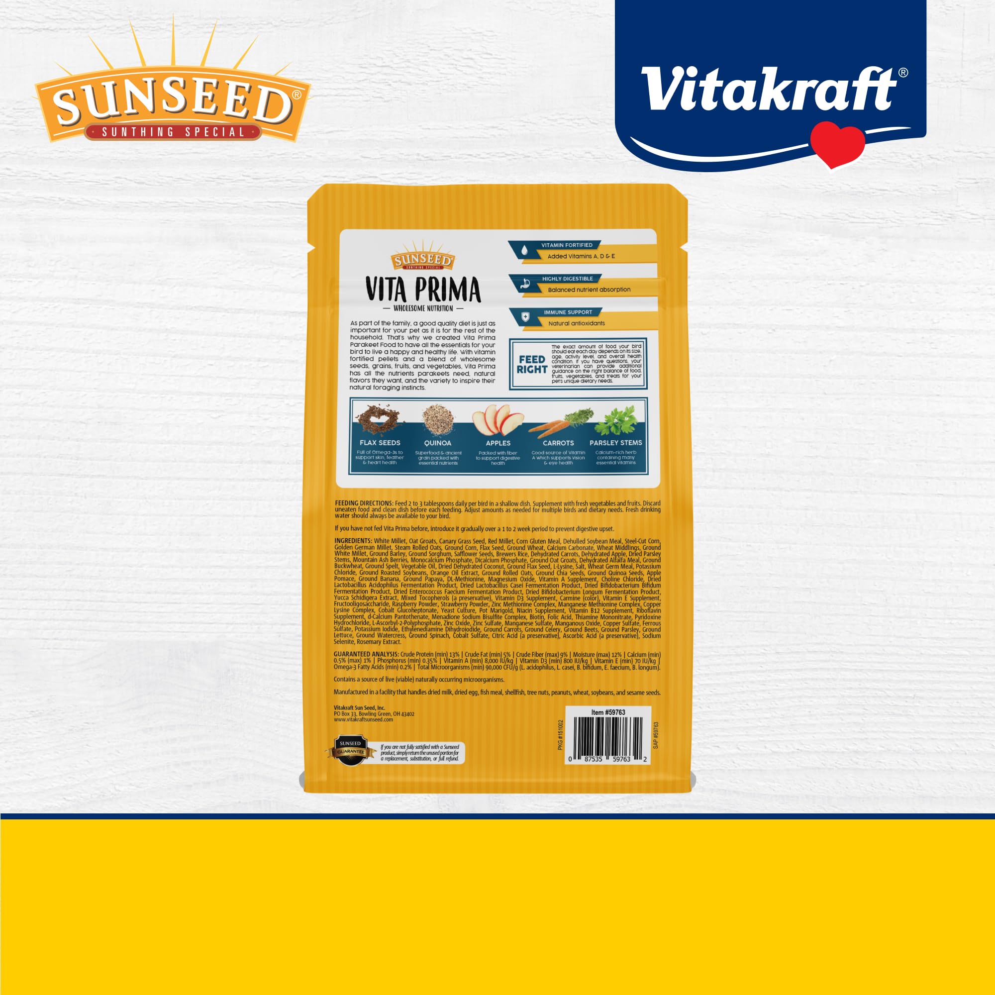 Sunseed Vita Prima Wholesome Nutrition Parakeet Food, 2 LBS